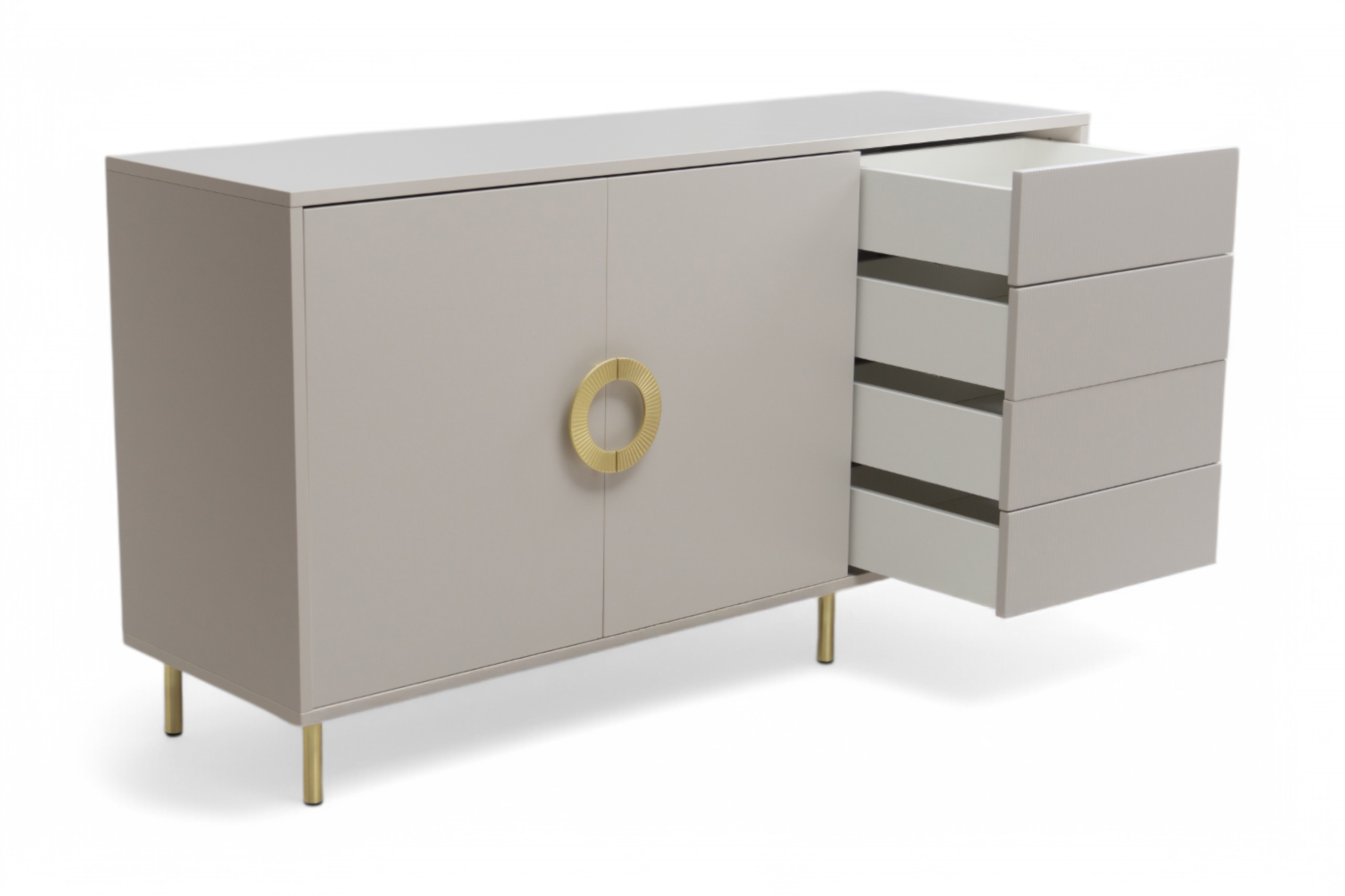 Komoda Nubo 150 cm - kašmírová / zlaté nožky Komoda Gotimo 150 cm se zásuvkami - kašmír / zlote Nohy