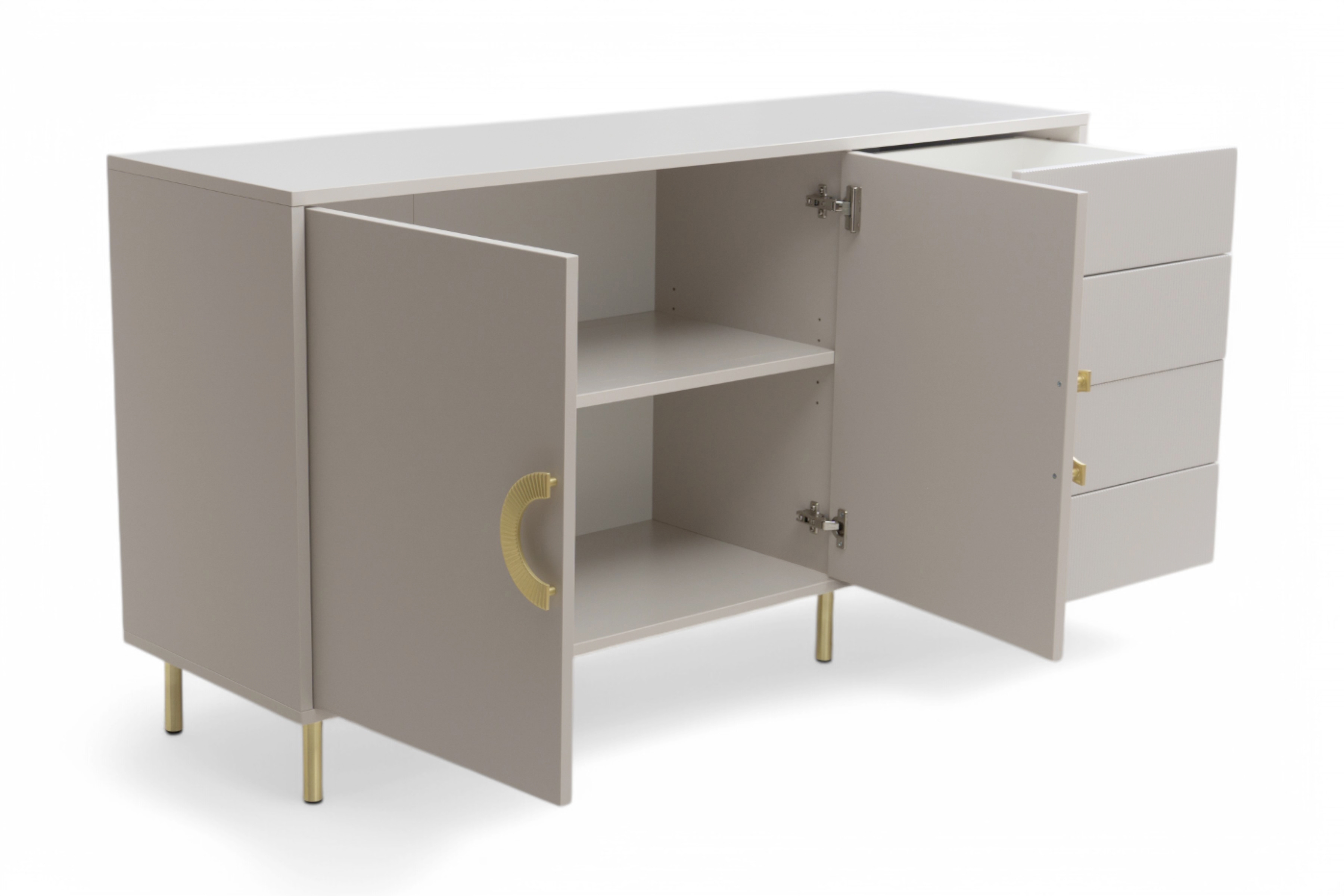 Komoda Nubo 150 cm - kašmírová / zlaté nožky Komoda Gotimo 150 cm se zásuvkami - kašmír / zlote Nohy