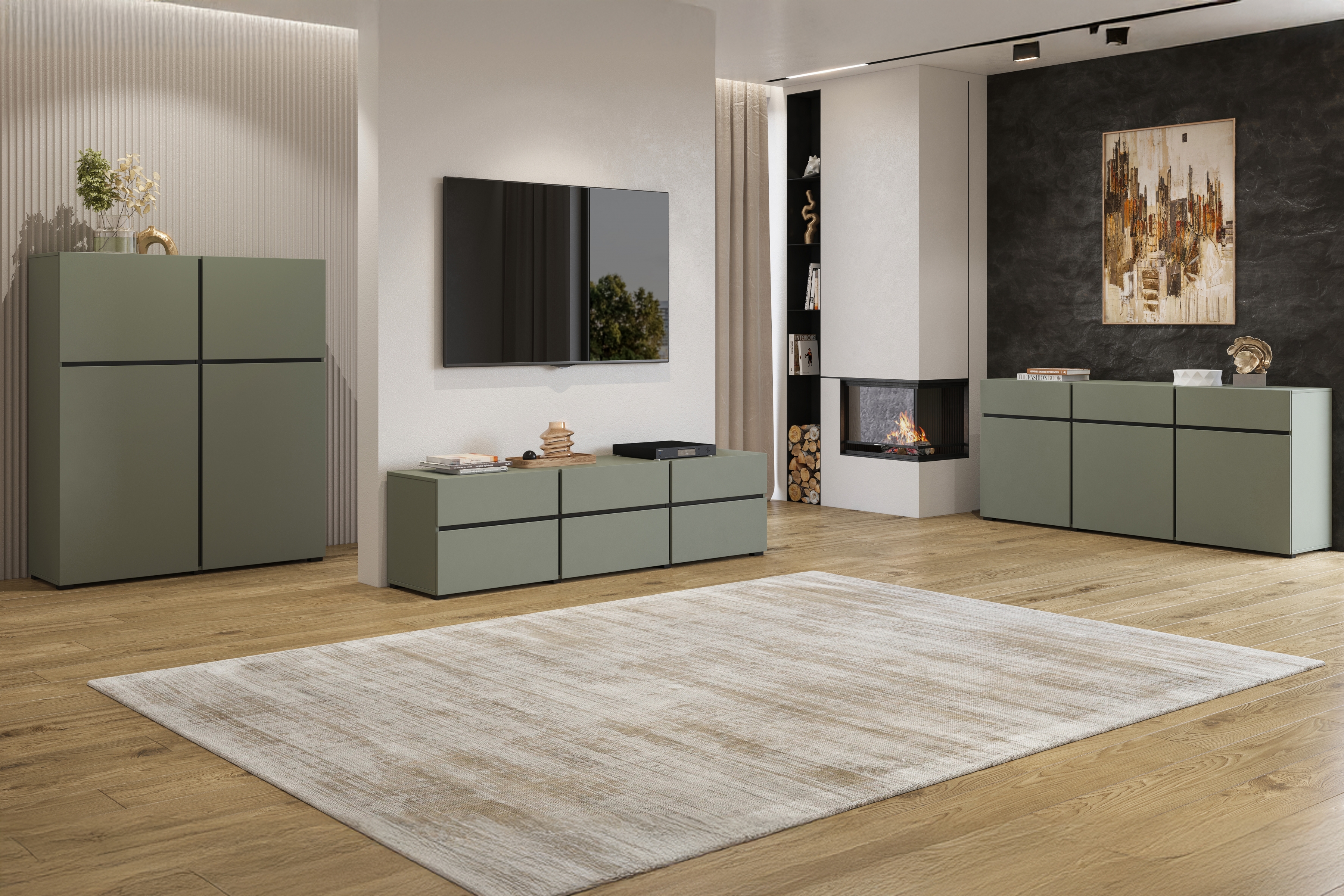 Komoda Cross 119 cm - zelená / černá Komoda Gramon 119 cm - zelená / černá