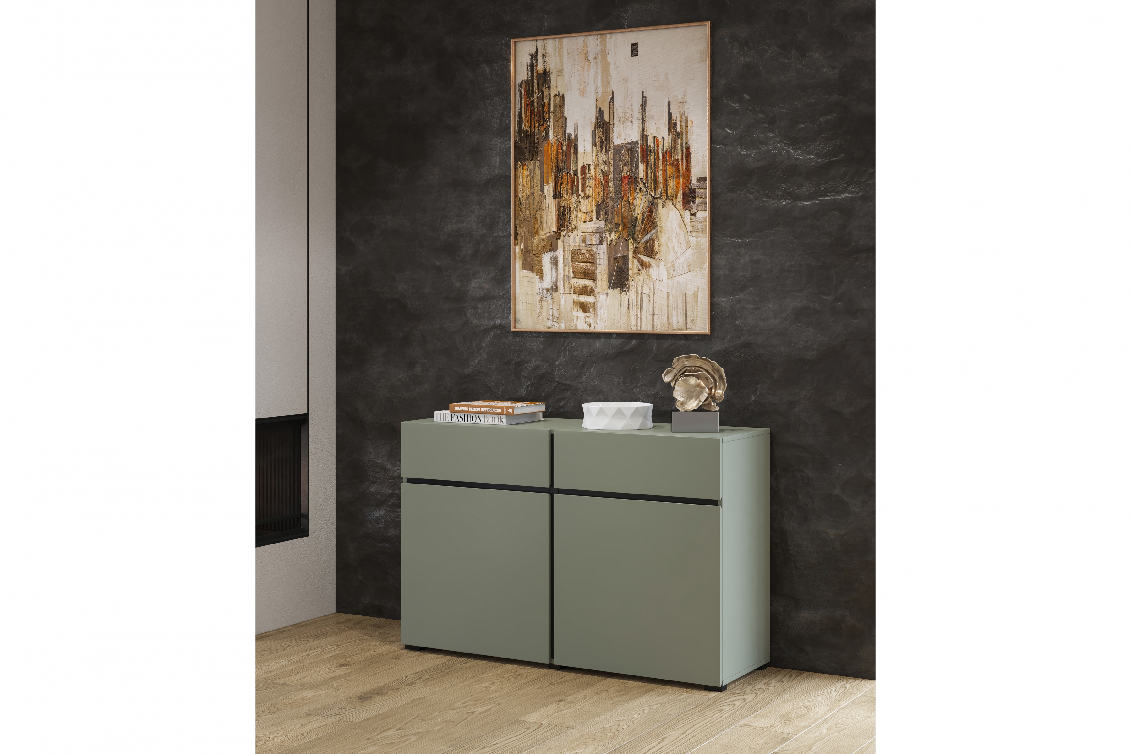 Komoda Cross 119 cm se zásuvkami - zelená / černá Komoda Gramon 119 cm se zásuvkami - zelená / černá