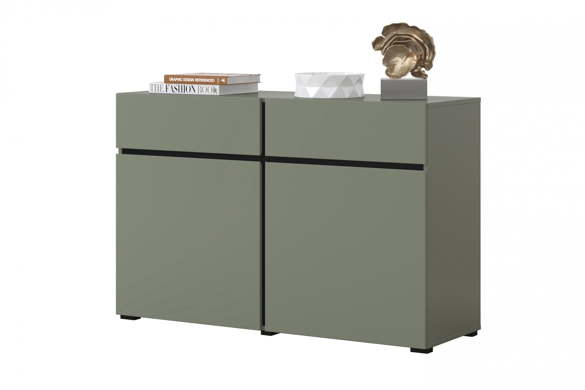 Komoda Cross 119 cm se zásuvkami - zelená / černá Komoda Gramon 119 cm se zásuvkami - zelená / černá