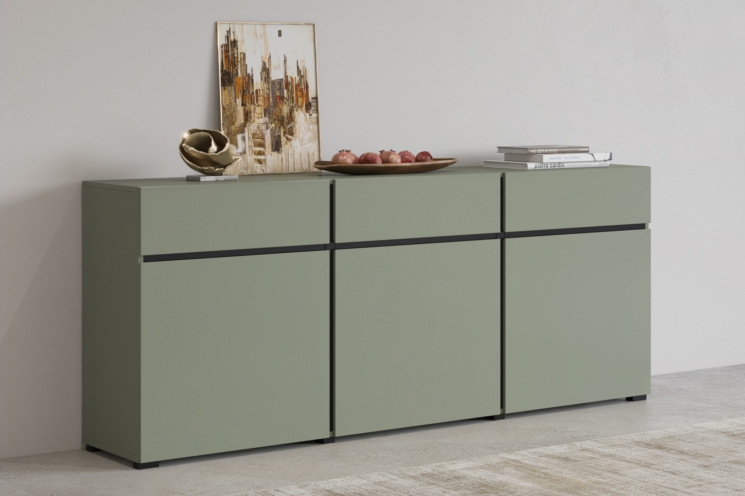 Komoda Cross 180 cm s 3 zásuvkami – zelená / čierna Komoda Gramon 180 cm so zásuvkami - Zelený / Čierny