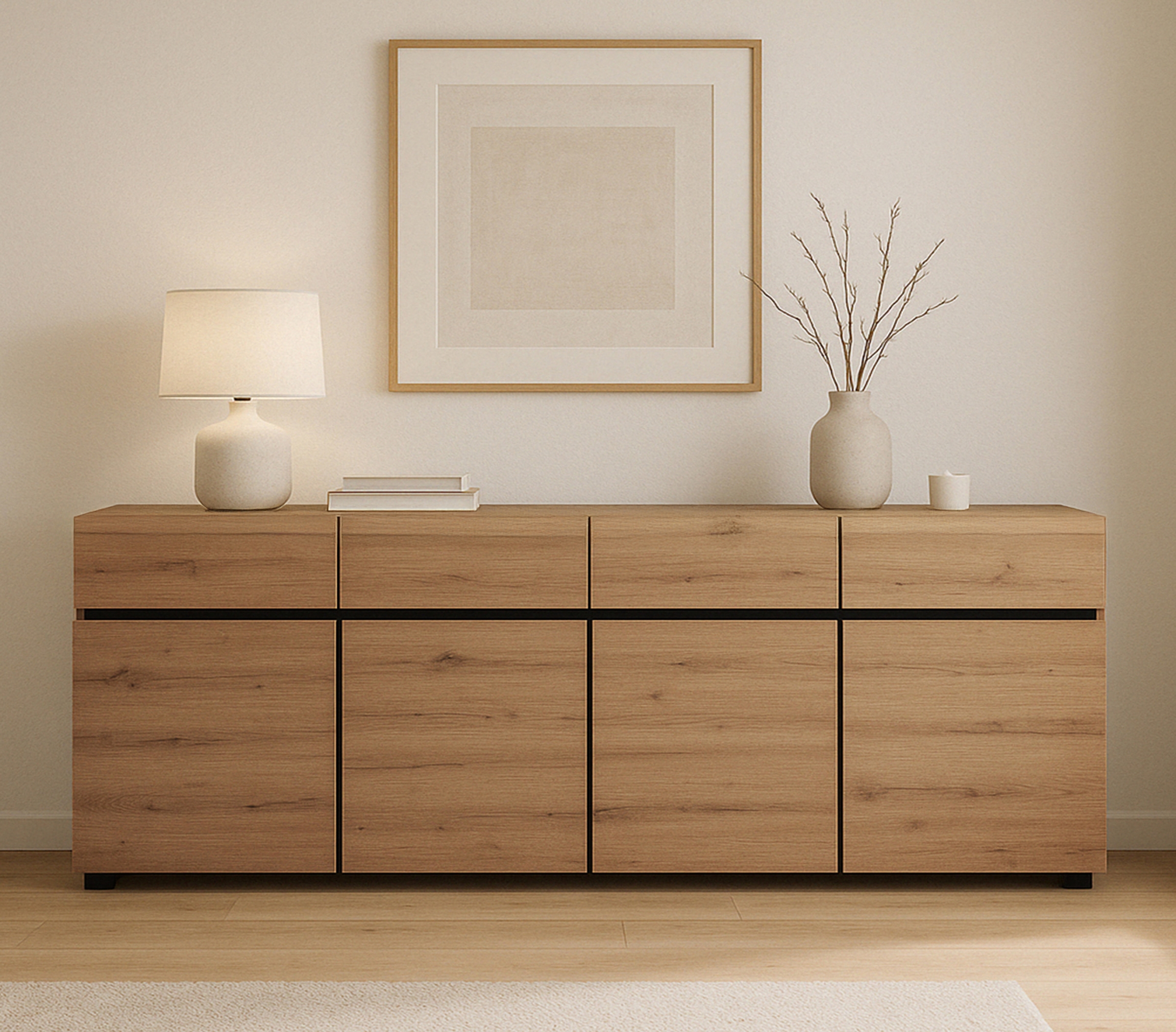 Komoda Cross 225 cm so 4 zásuvkami - dub wotan / čierna Komoda Gramon 225 cm so zásuvkami - Dub wotan / Čierny