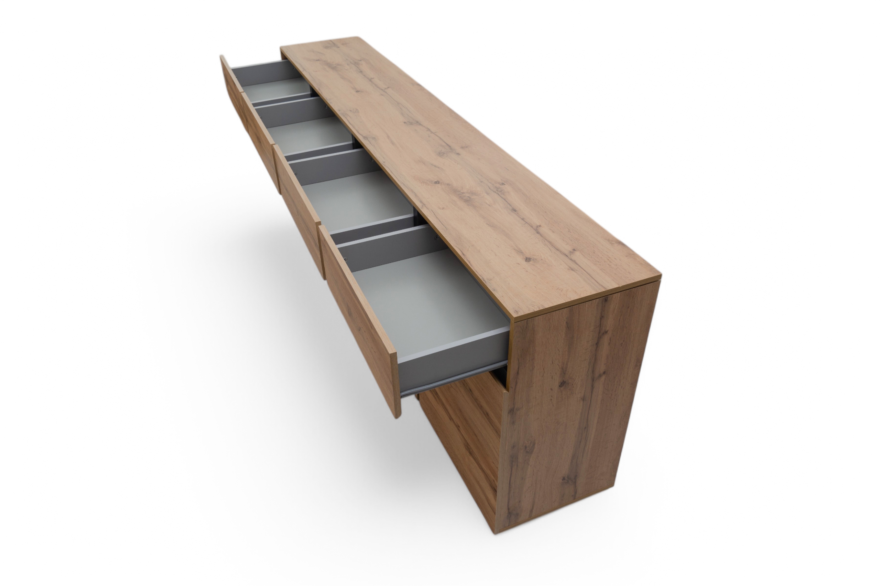 Komoda Cross 225 cm so 4 zásuvkami - dub wotan / čierna Komoda Gramon 225 cm so zásuvkami - Dub wotan / Čierny