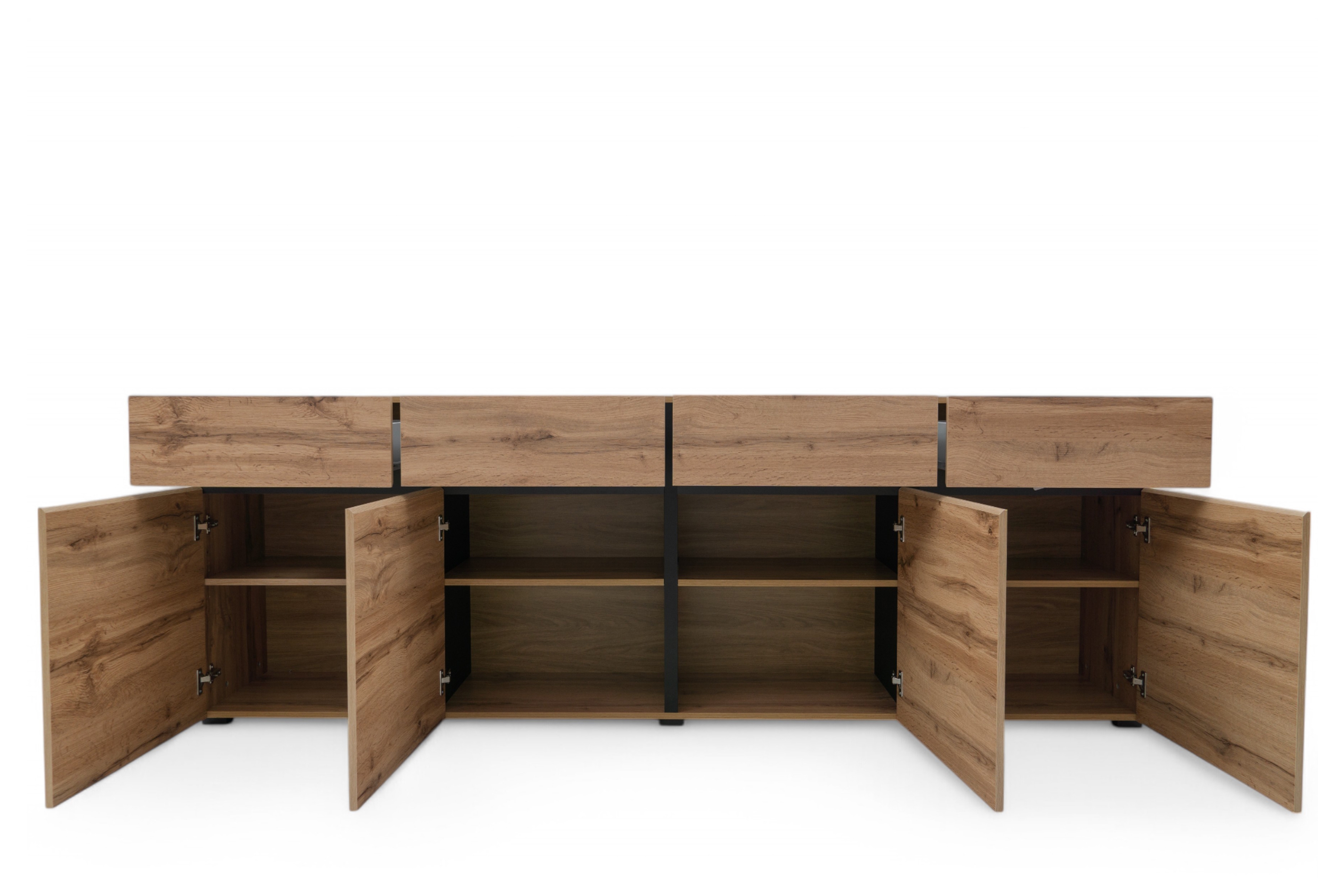 Komoda Cross 225 cm so 4 zásuvkami - dub wotan / čierna Komoda Gramon 225 cm so zásuvkami - Dub wotan / Čierny