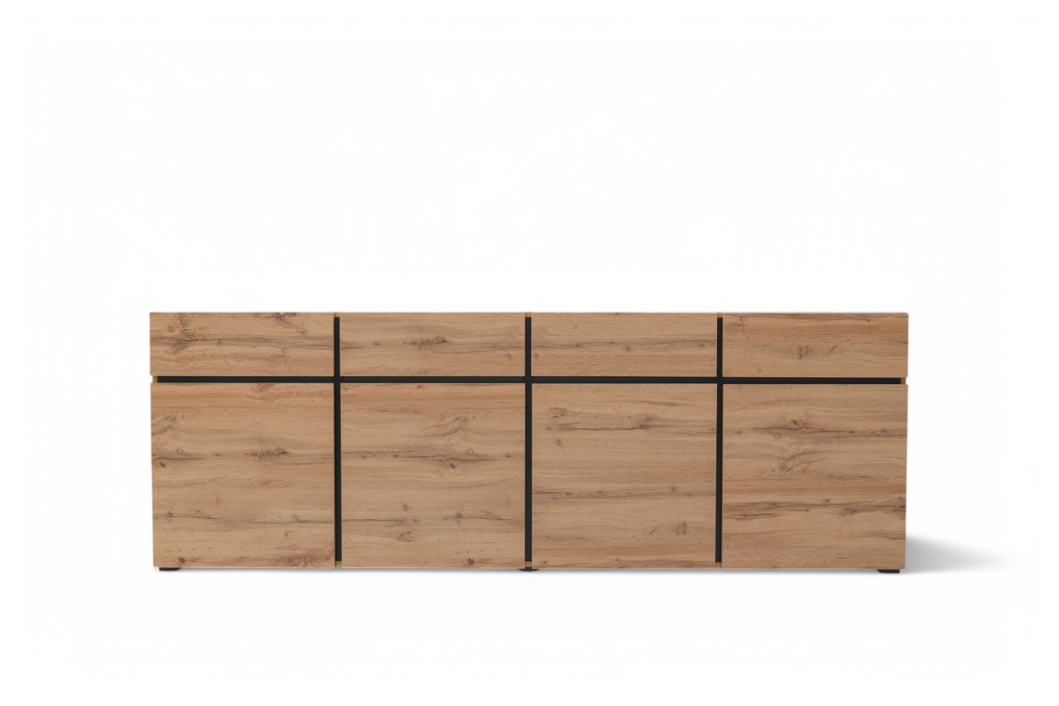 Komoda Cross 225 cm so 4 zásuvkami - dub wotan / čierna Komoda Gramon 225 cm so zásuvkami - Dub wotan / Čierny