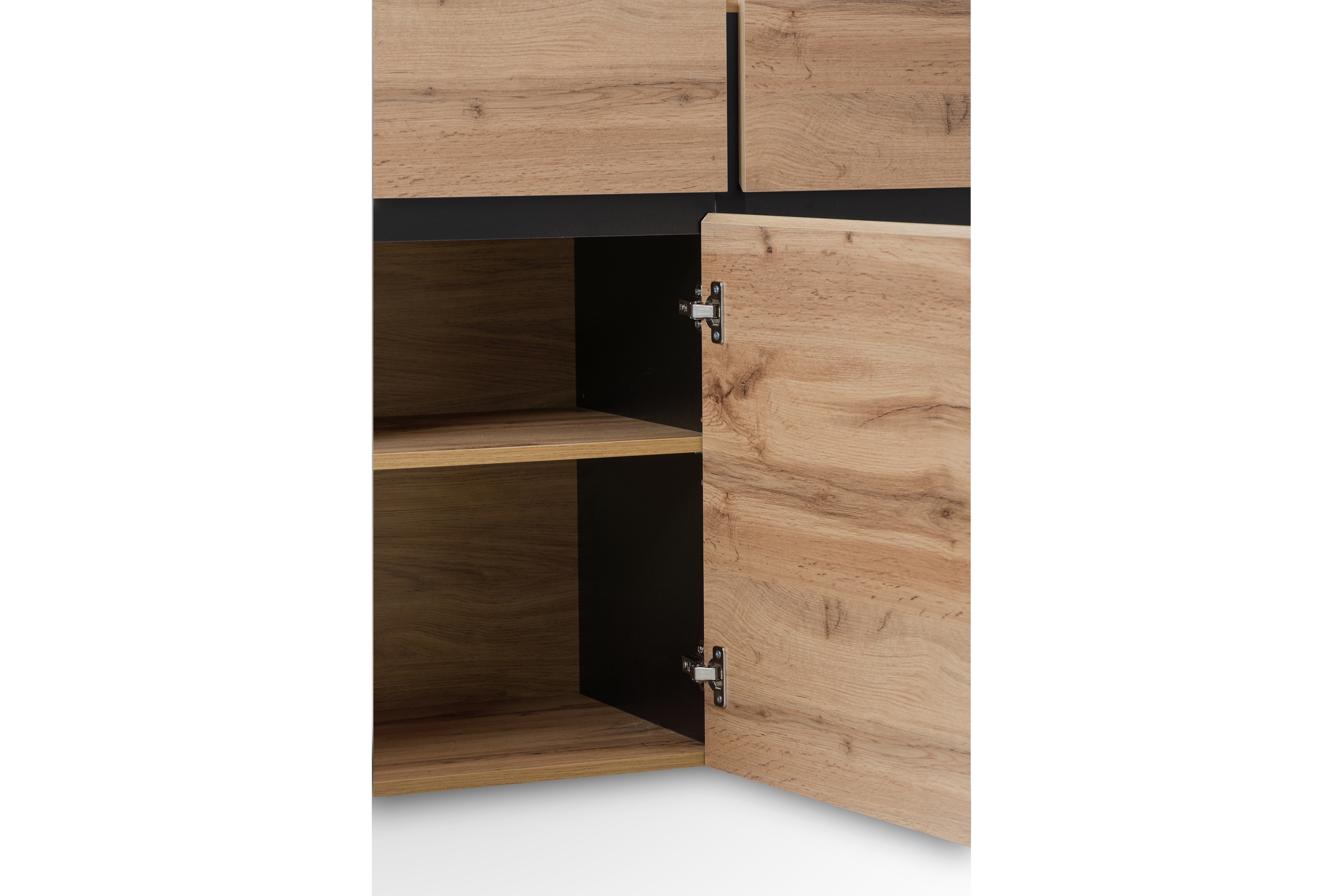 Komoda Cross 225 cm so 4 zásuvkami - dub wotan / čierna Komoda Gramon 225 cm so zásuvkami - Dub wotan / Čierny