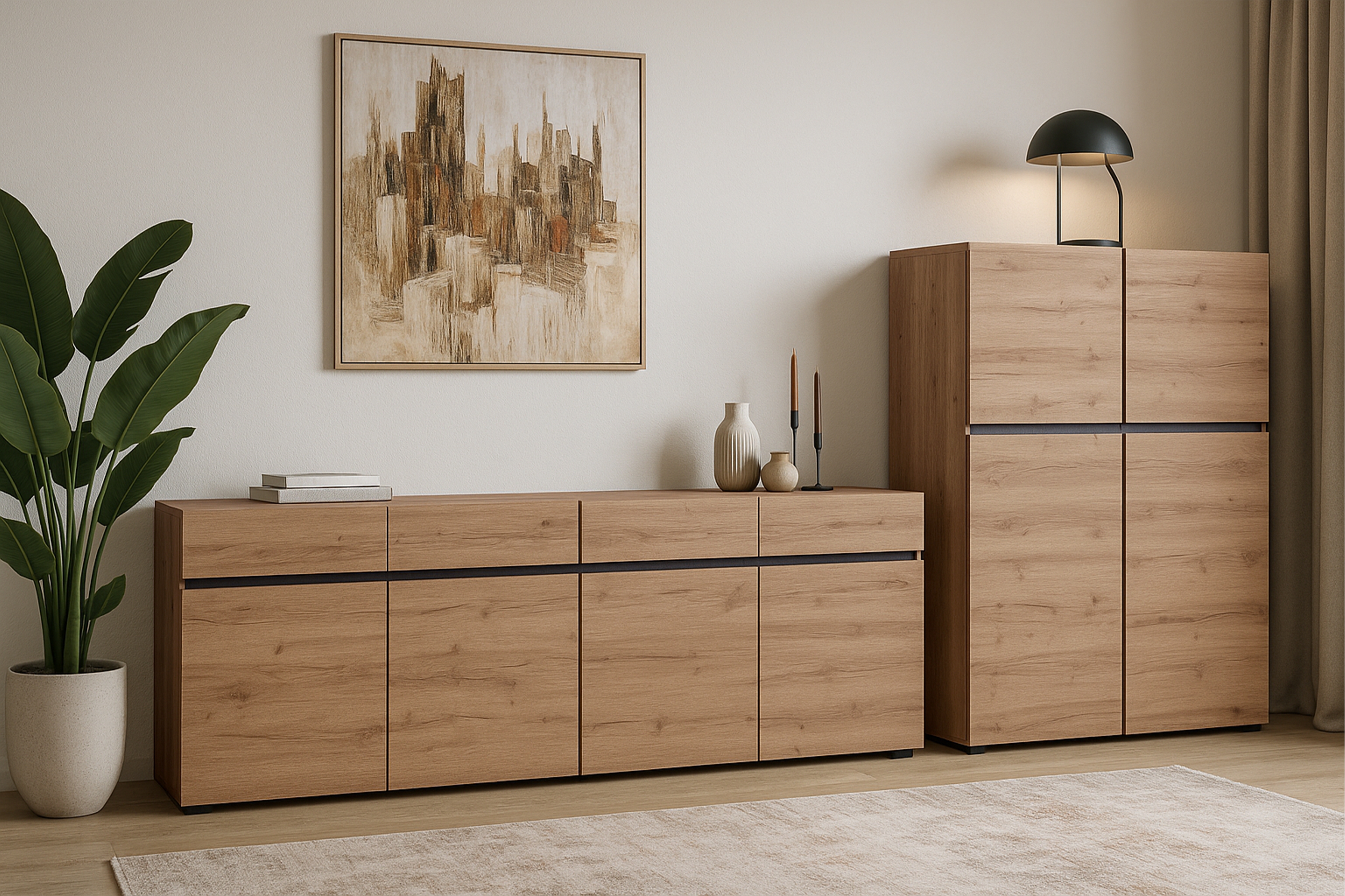 Komoda Cross 225 cm so 4 zásuvkami - dub wotan / čierna Komoda Gramon 225 cm so zásuvkami - Dub wotan / Čierny