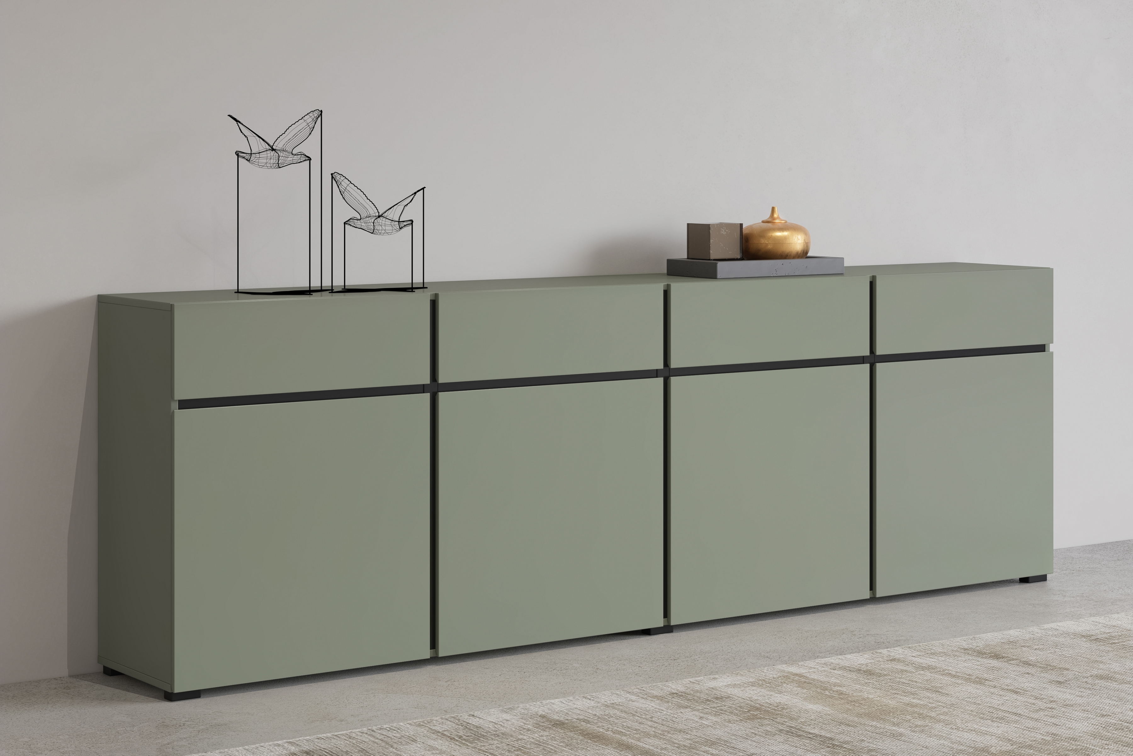 Komoda Cross 225 cm se zásuvkami - zelená / černá Komoda Gramon 225 cm se zásuvkami - zelená / černá