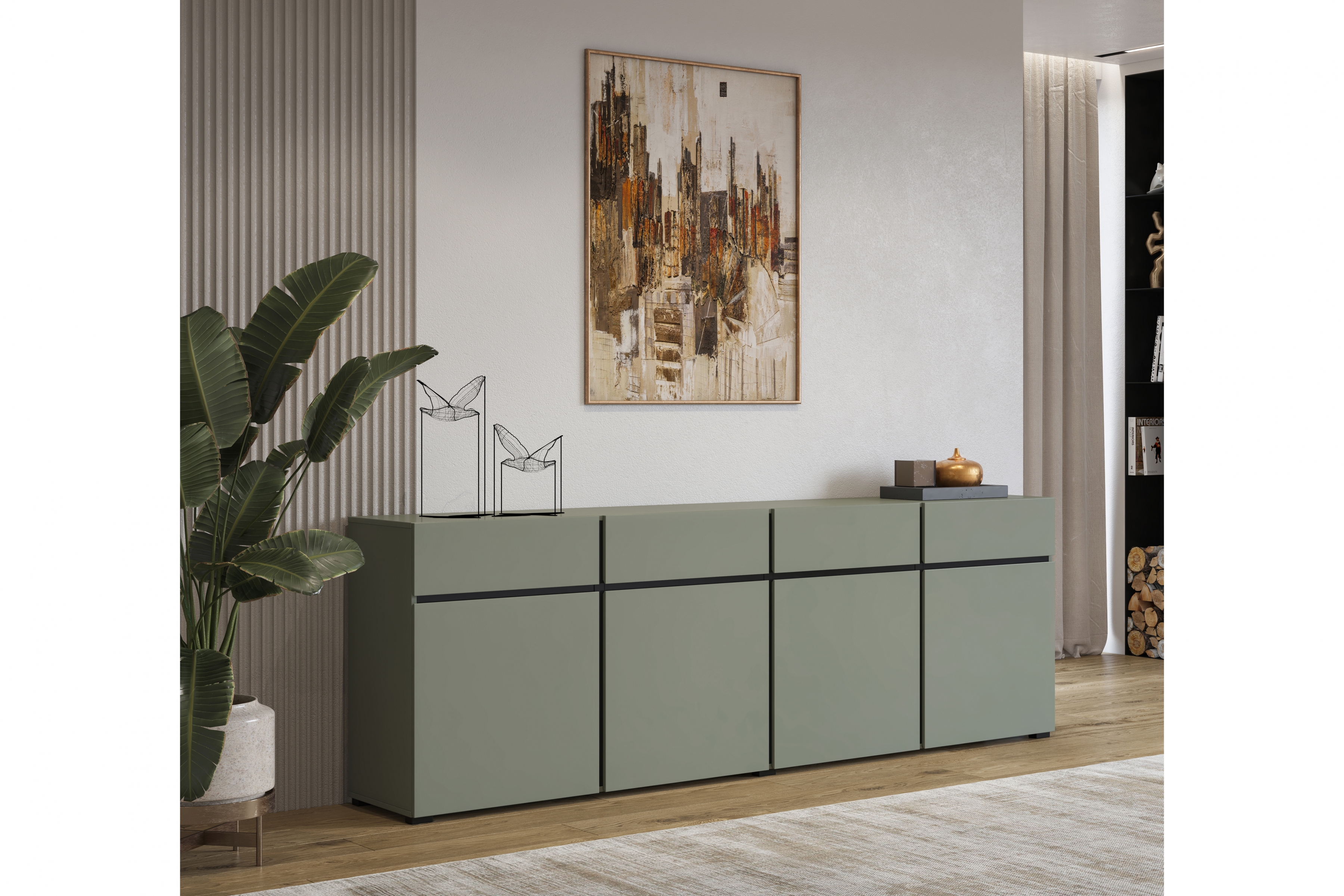 Komoda Cross 225 cm se zásuvkami - zelená / černá Komoda Gramon 225 cm se zásuvkami - zelená / černá