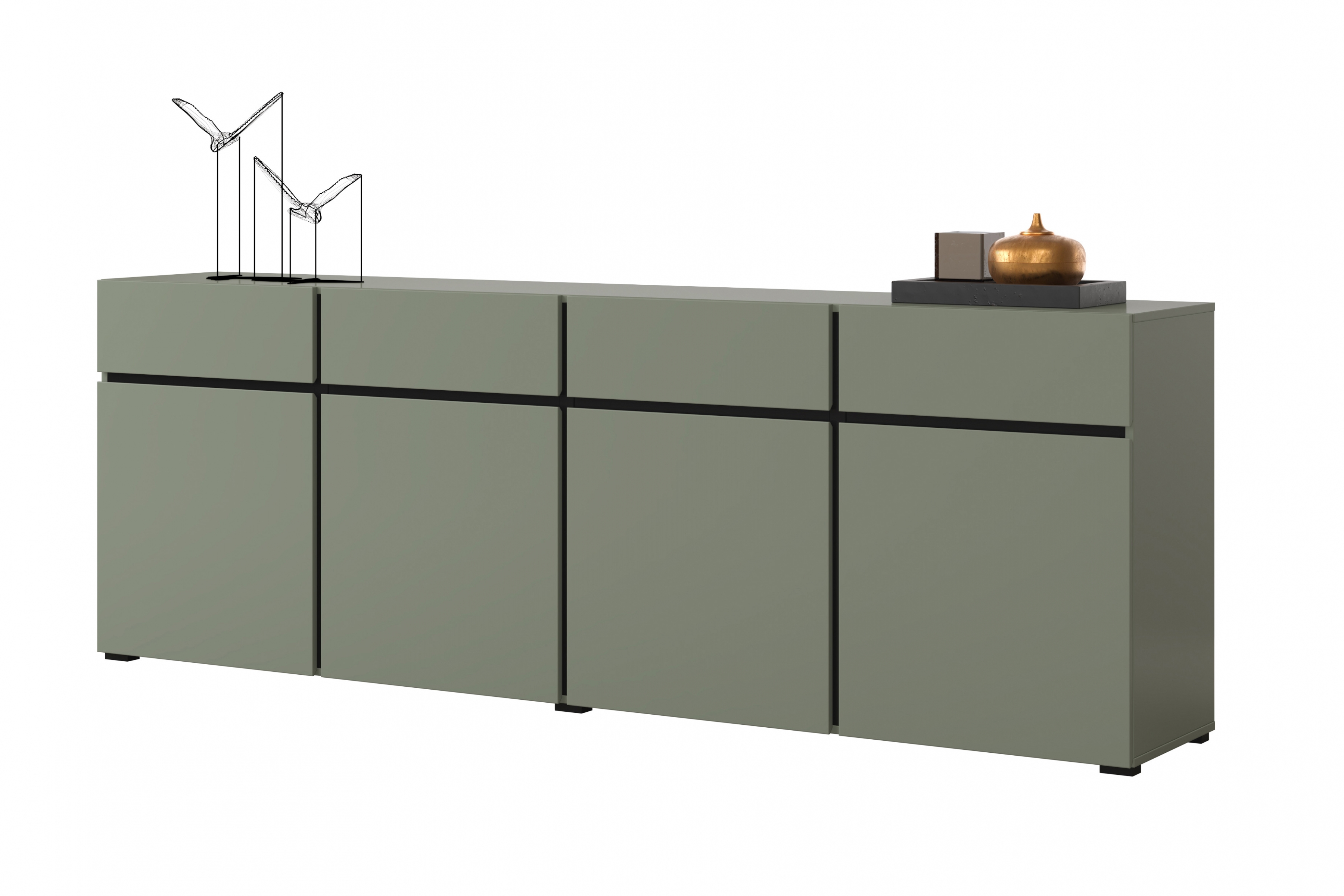 Komoda Cross 225 cm se zásuvkami - zelená / černá Komoda Gramon 225 cm se zásuvkami - zelená / černá