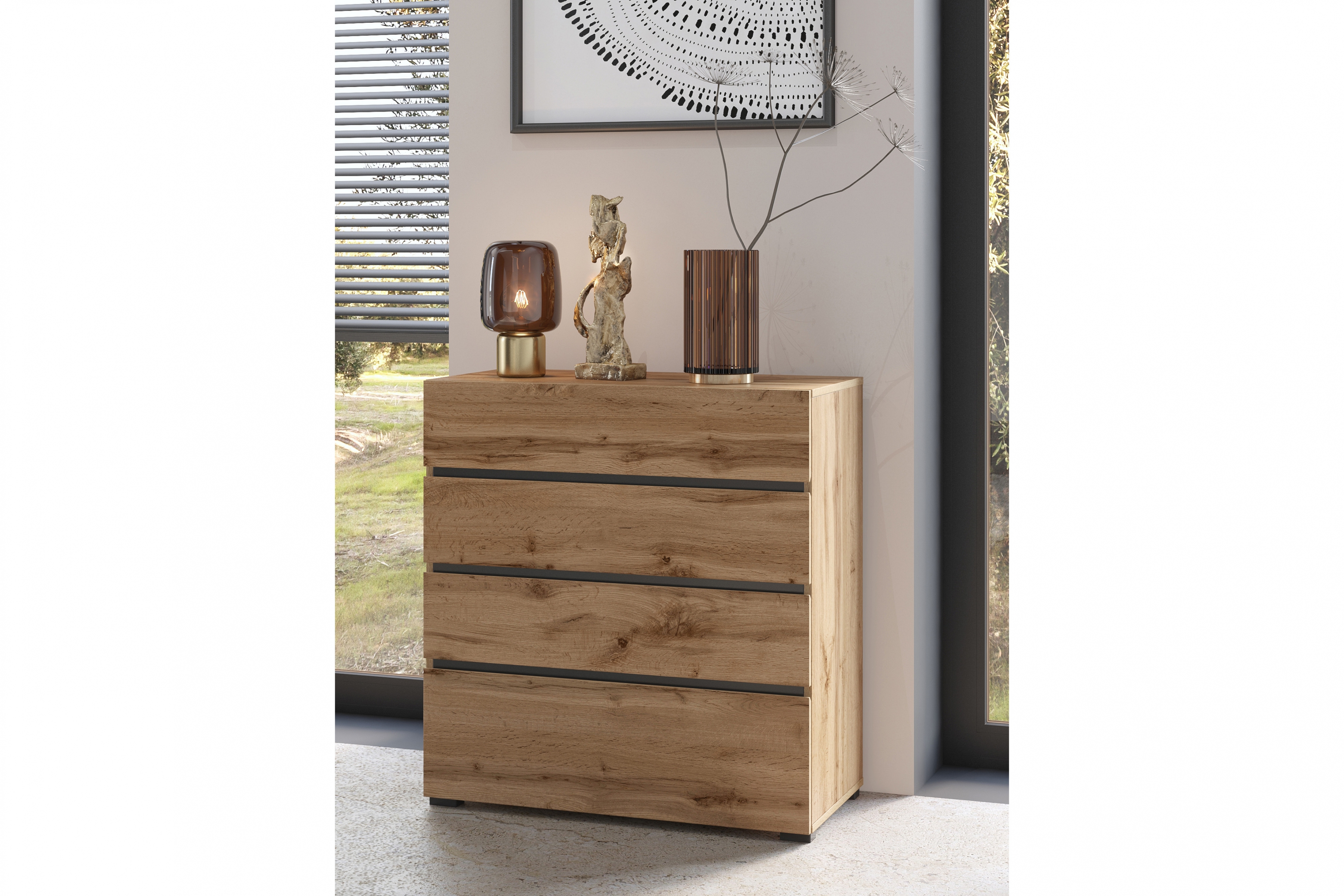 Komoda Cross 80 cm se zásuvkami – dub wotan / černá Komoda Gramon 80 cm se zásuvkami - dub wotan / černá
