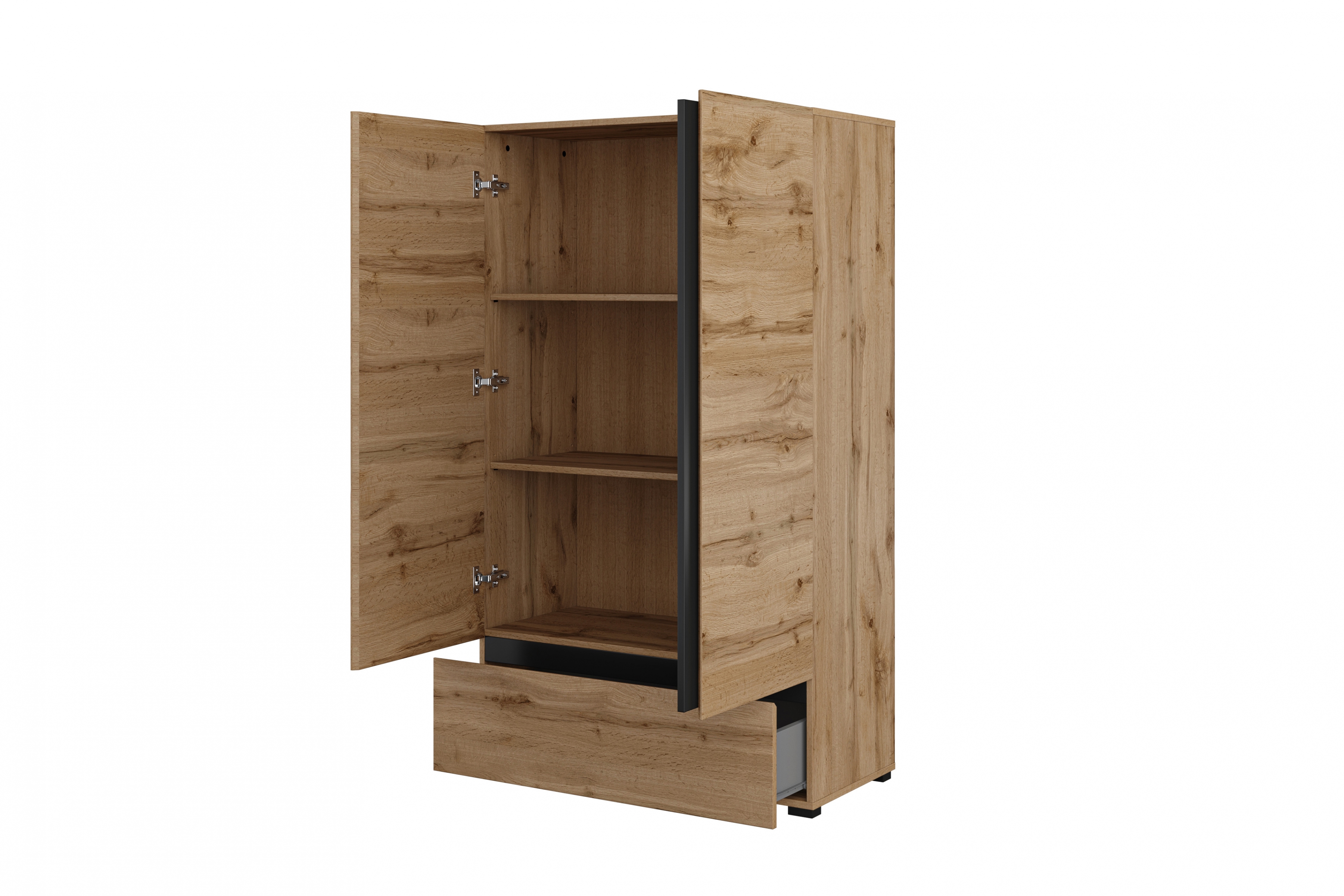 Komoda Cross 89 cm so zásuvkou - dub wotan / čierna Komoda Gramon 89 cm z szuflada - Dub wotan / Čierny