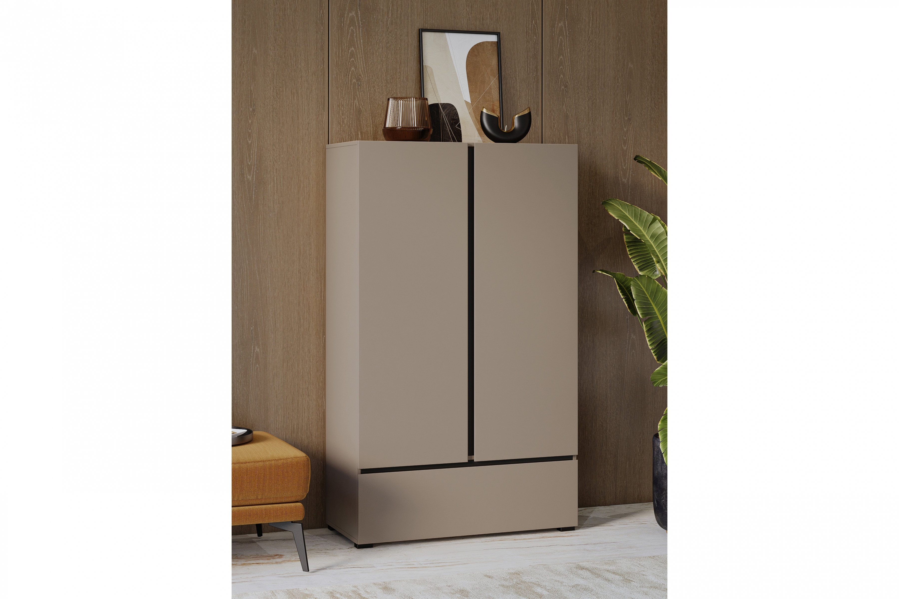 Komoda Cross 89 cm se zásuvkou – kašmírová / černá Komoda Gramon 89 cm z szuflada - kašmír / černá