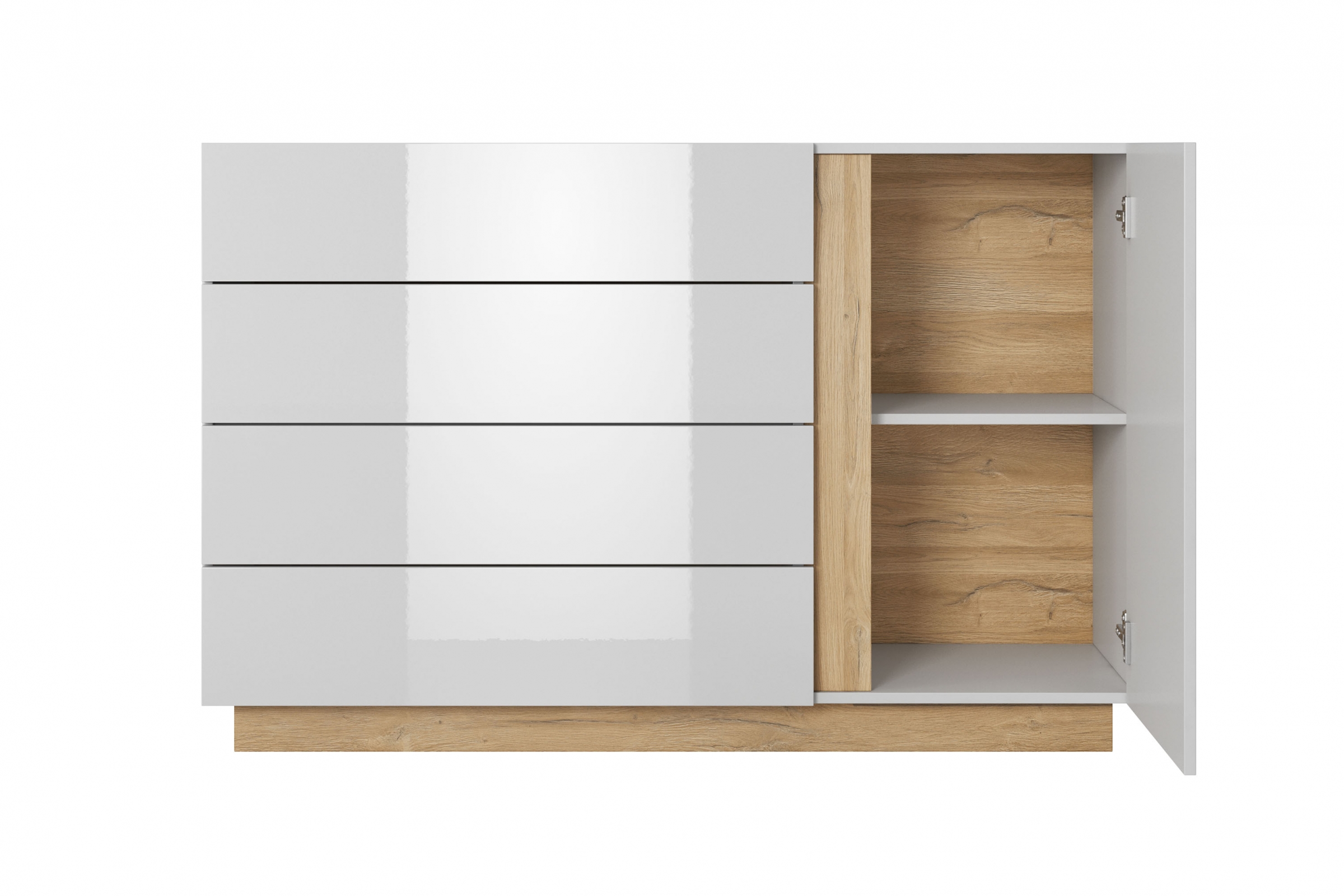 Komoda Arcano 138 cm se 4 zásuvkami - bílá / dub grandson Komoda jednodveřová Arcano z 4 zásuvkami 138 cm - Bílý/Dub grandson