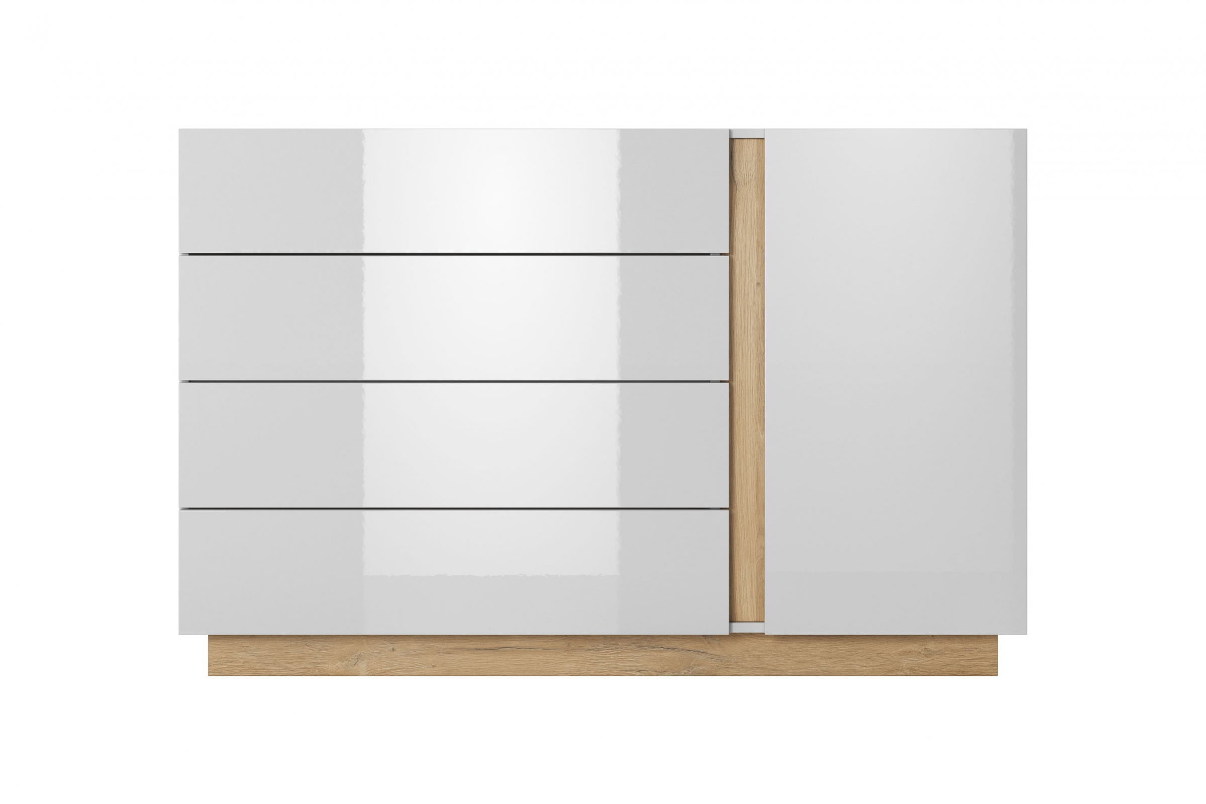 Komoda Arcano 138 cm se 4 zásuvkami - bílá / dub grandson Komoda jednodveřová Arcano z 4 zásuvkami 138 cm - Bílý/Dub grandson