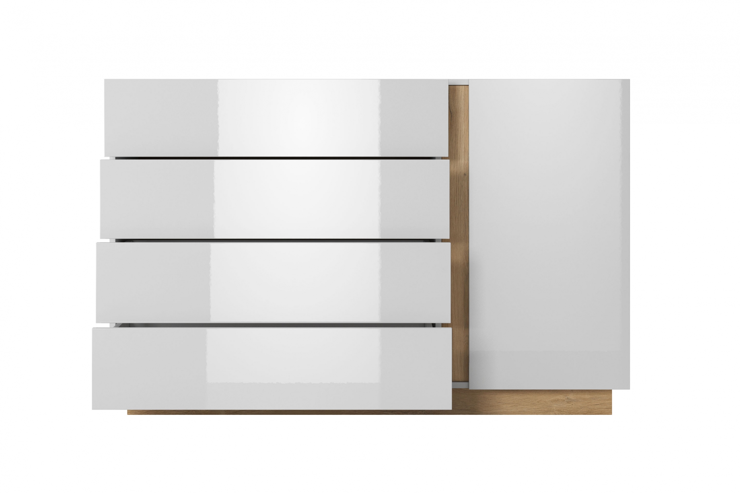 Komoda Arcano 138 cm se 4 zásuvkami - bílá / dub grandson Komoda jednodveřová Arcano z 4 zásuvkami 138 cm - Bílý/Dub grandson