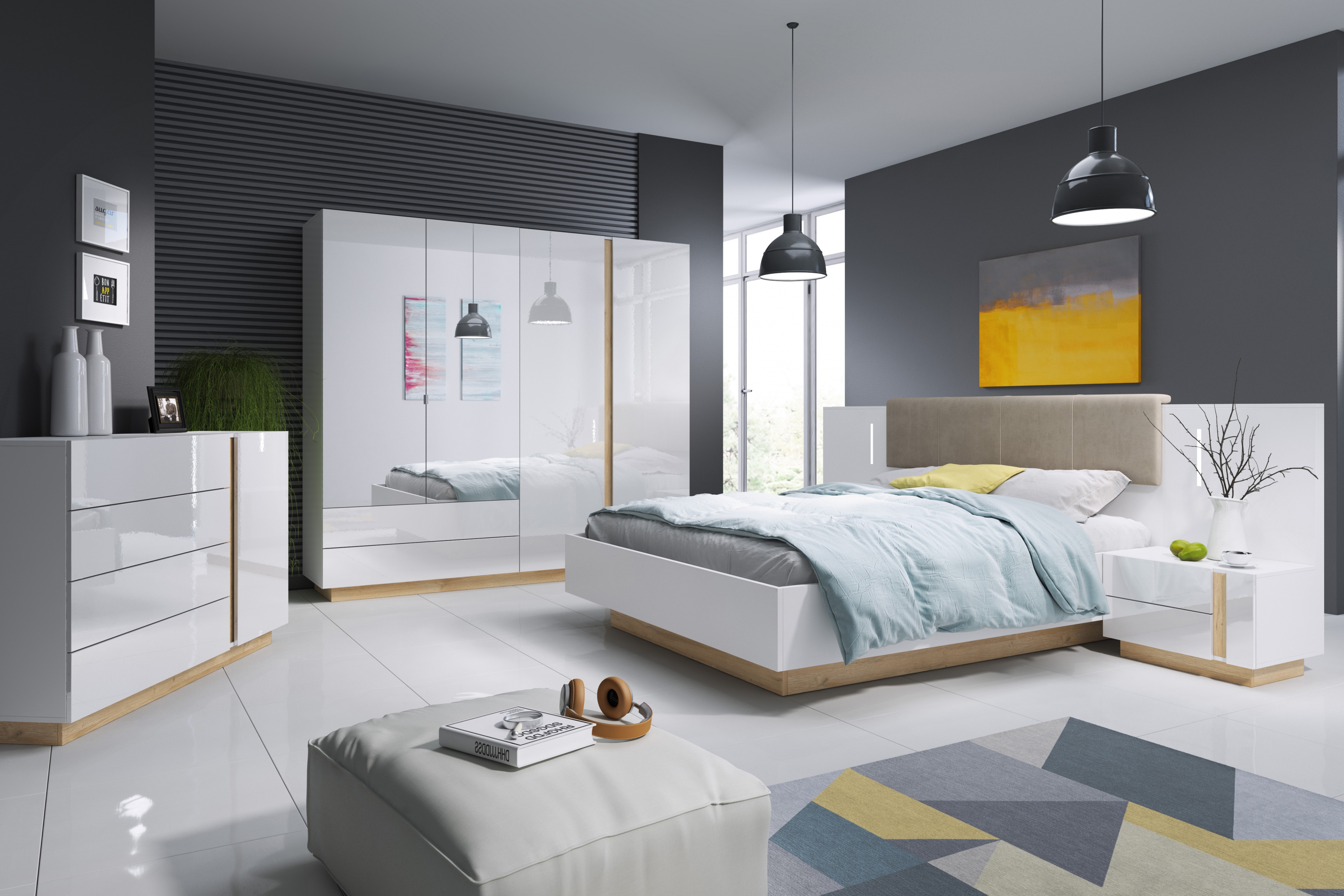 Komoda Arcano 138 cm se 4 zásuvkami - bílá / dub grandson Komoda jednodveřová Arcano z 4 zásuvkami 138 cm - Bílý/Dub grandson