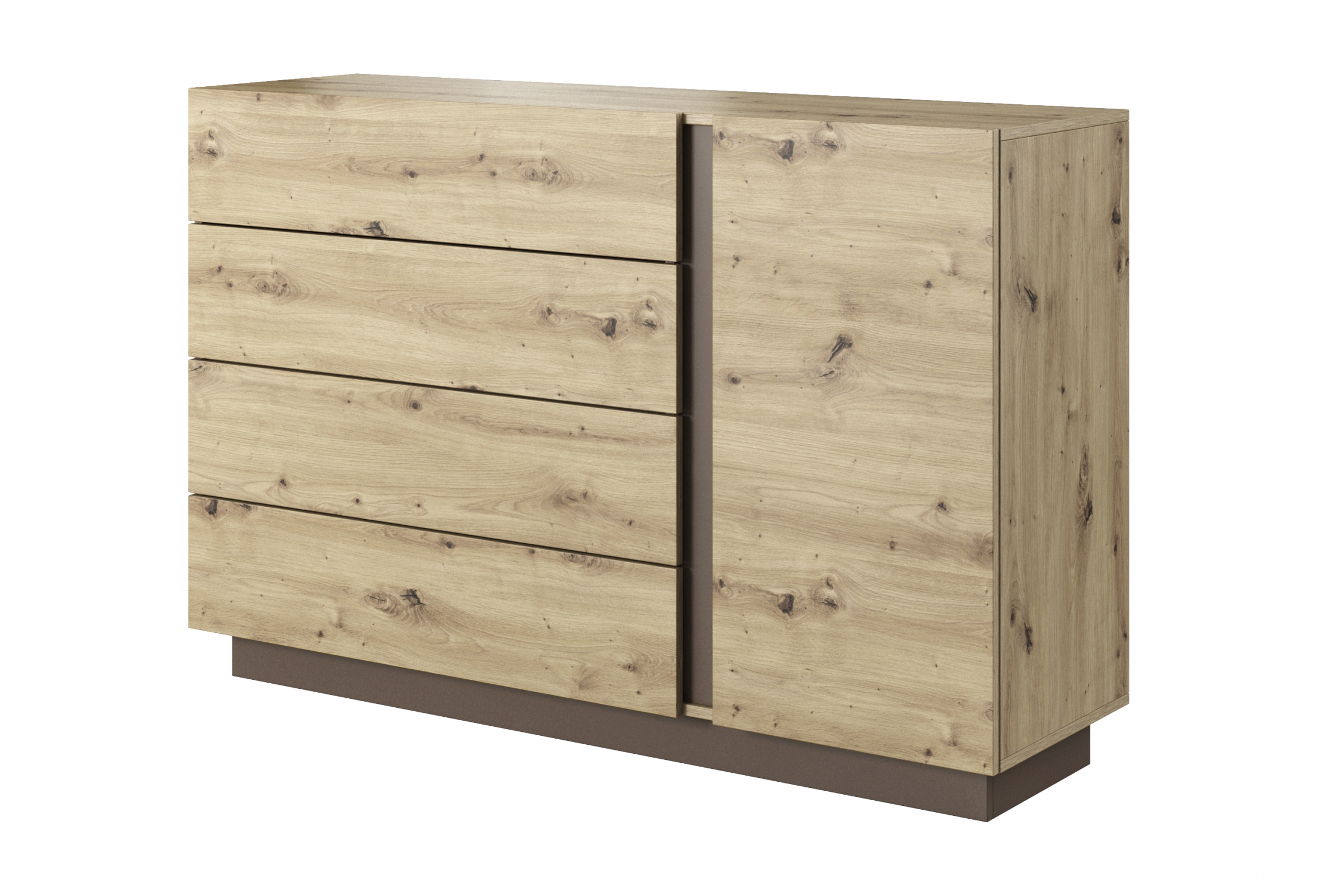 Komoda Arcano 138 cm se 4 zásuvkami - dub artisan / šedý grafit Komoda jednodveřová Arcano z 4 zásuvkami 138 cm - Dub artisan/šedý grafit