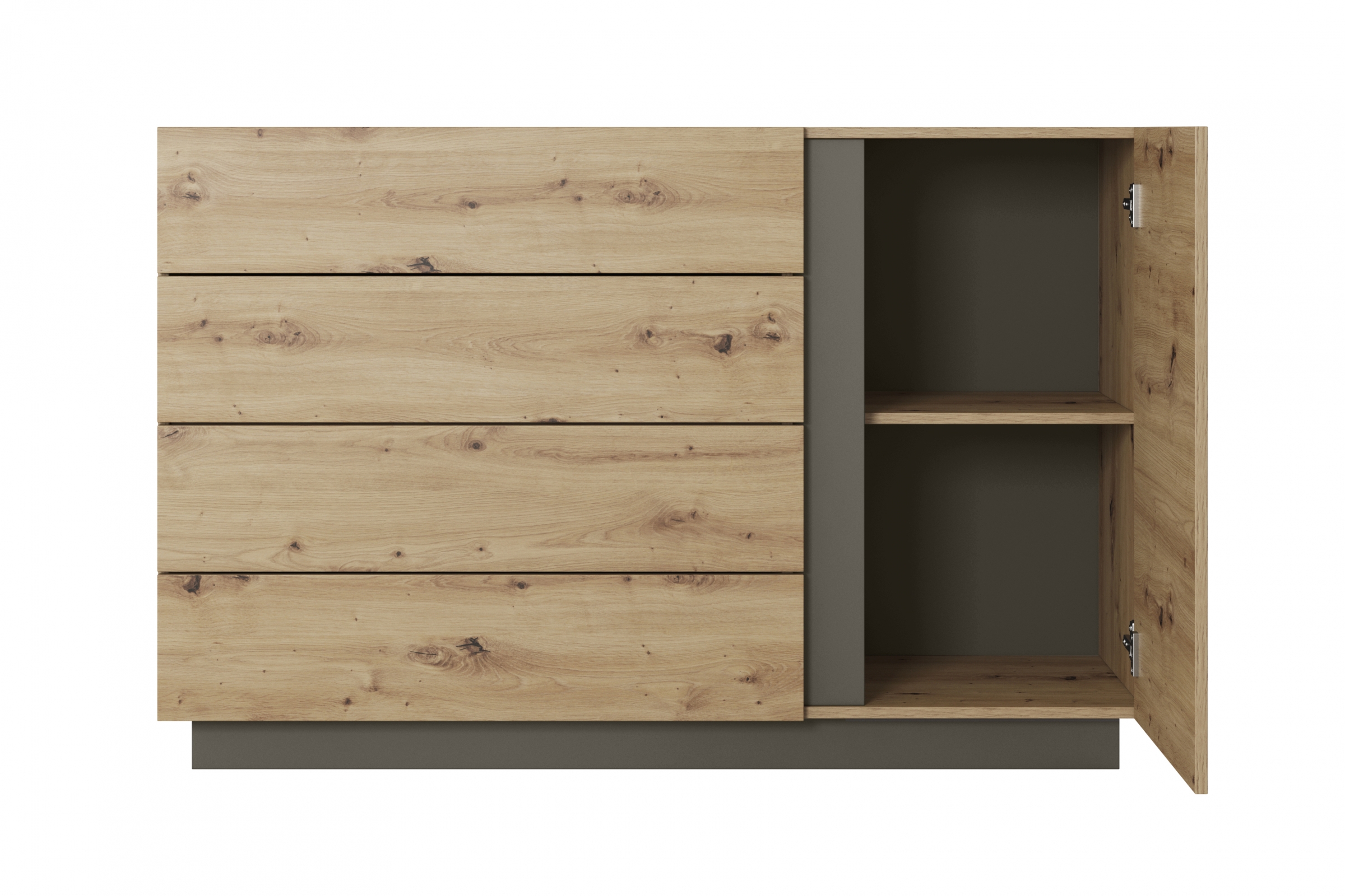 Komoda Arcano 138 cm se 4 zásuvkami - dub artisan / šedý grafit Komoda jednodveřová Arcano z 4 zásuvkami 138 cm - Dub artisan/šedý grafit
