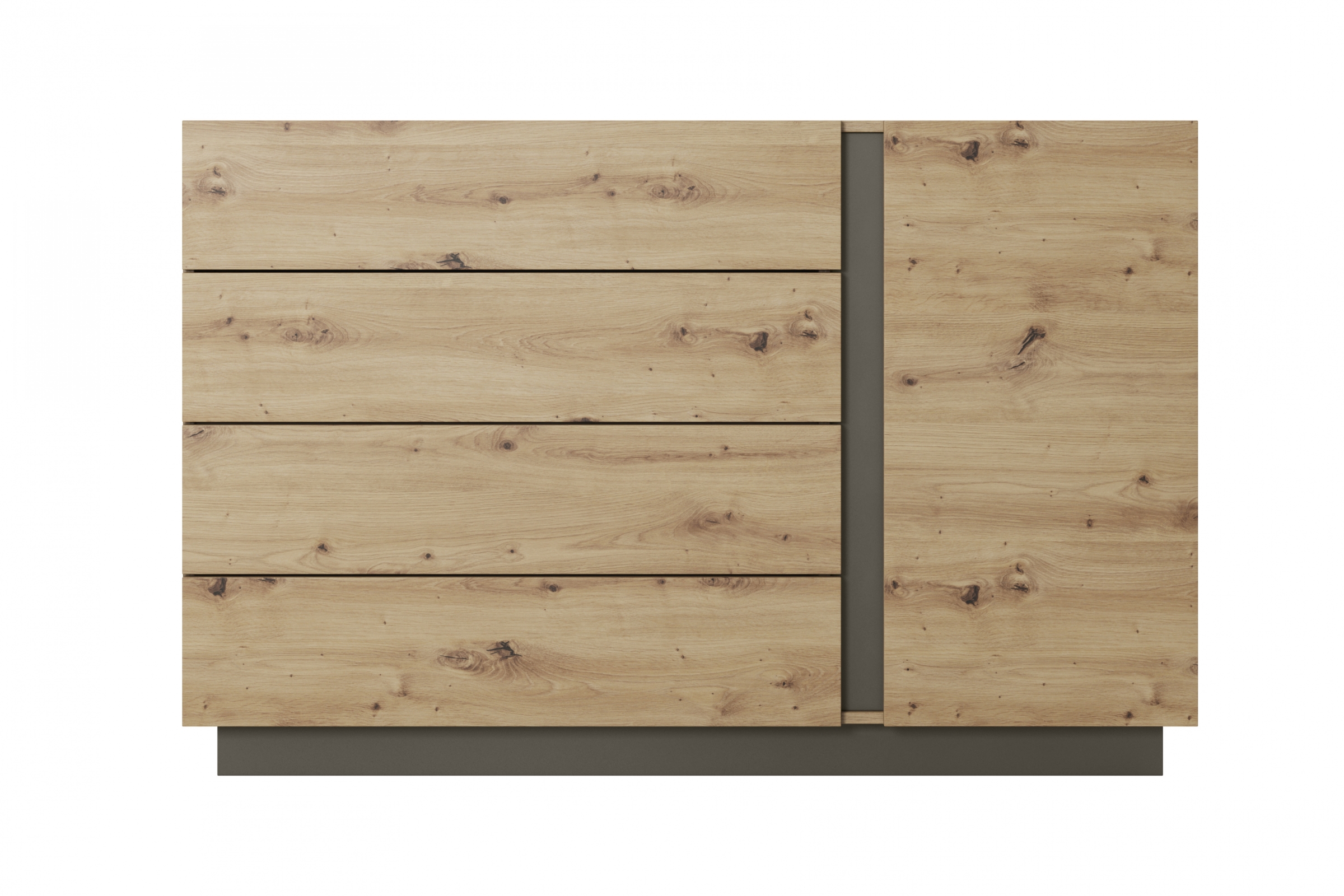 Komoda Arcano 138 cm se 4 zásuvkami - dub artisan / šedý grafit Komoda jednodveřová Arcano z 4 zásuvkami 138 cm - Dub artisan/šedý grafit