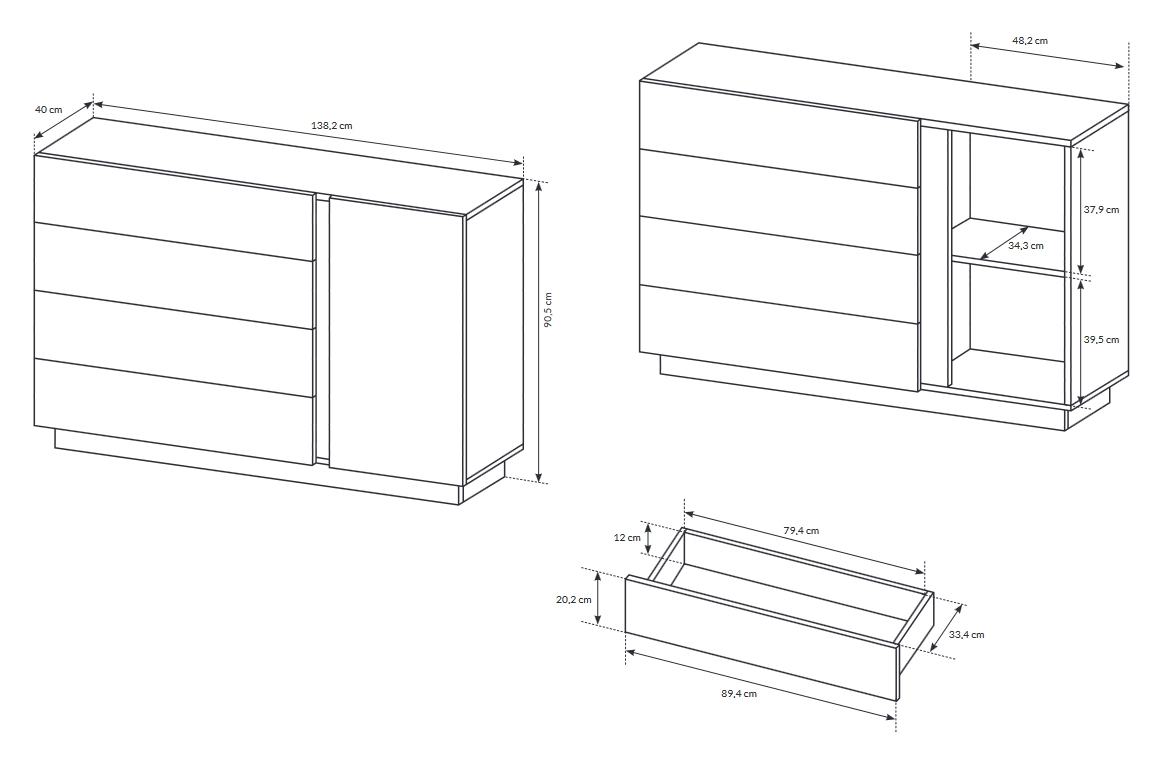 Komoda Arcano 138 cm se 4 zásuvkami - dub artisan / šedý grafit Komoda jednodveřová Arcano z 4 zásuvkami 138 cm - Dub artisan/šedý grafit