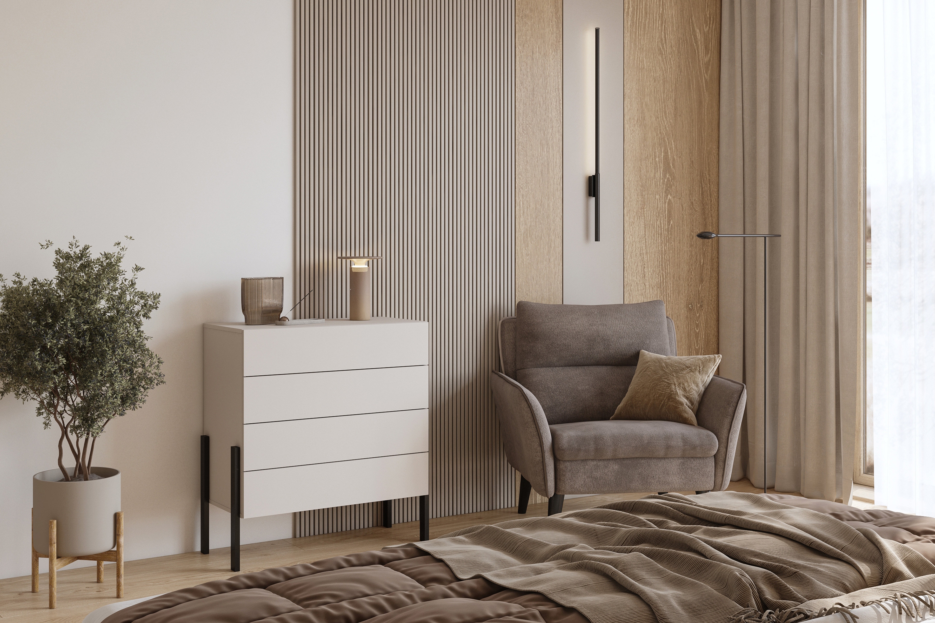 Komoda Jukon 84 cm - kašmírová / čierna Komoda Jukon 84 cm so zásuvkami - kašmír / čierny nožičky 