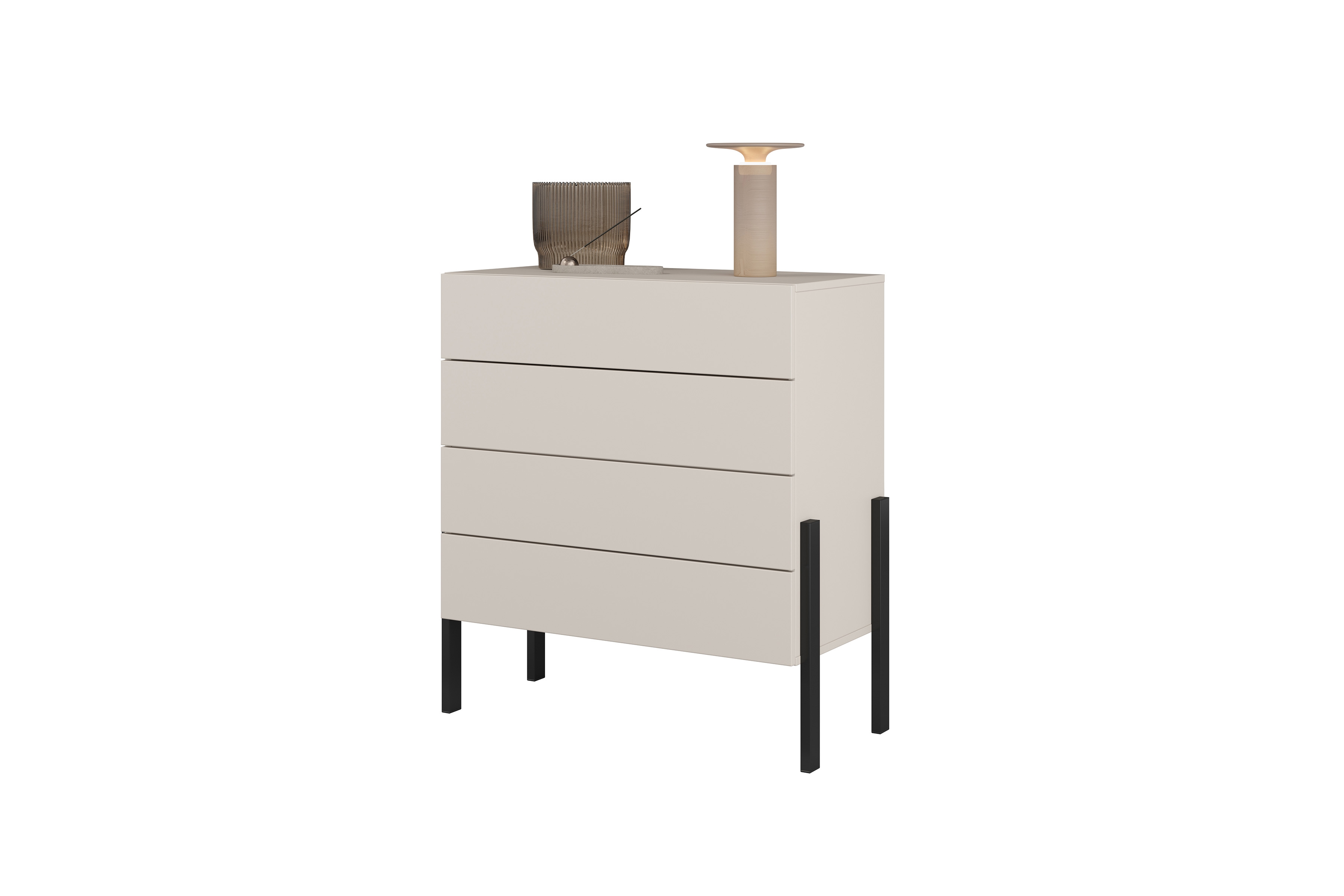 Komoda Jukon 84 cm - kašmírová / čierna Komoda Jukon 84 cm so zásuvkami - kašmír / čierny nožičky 