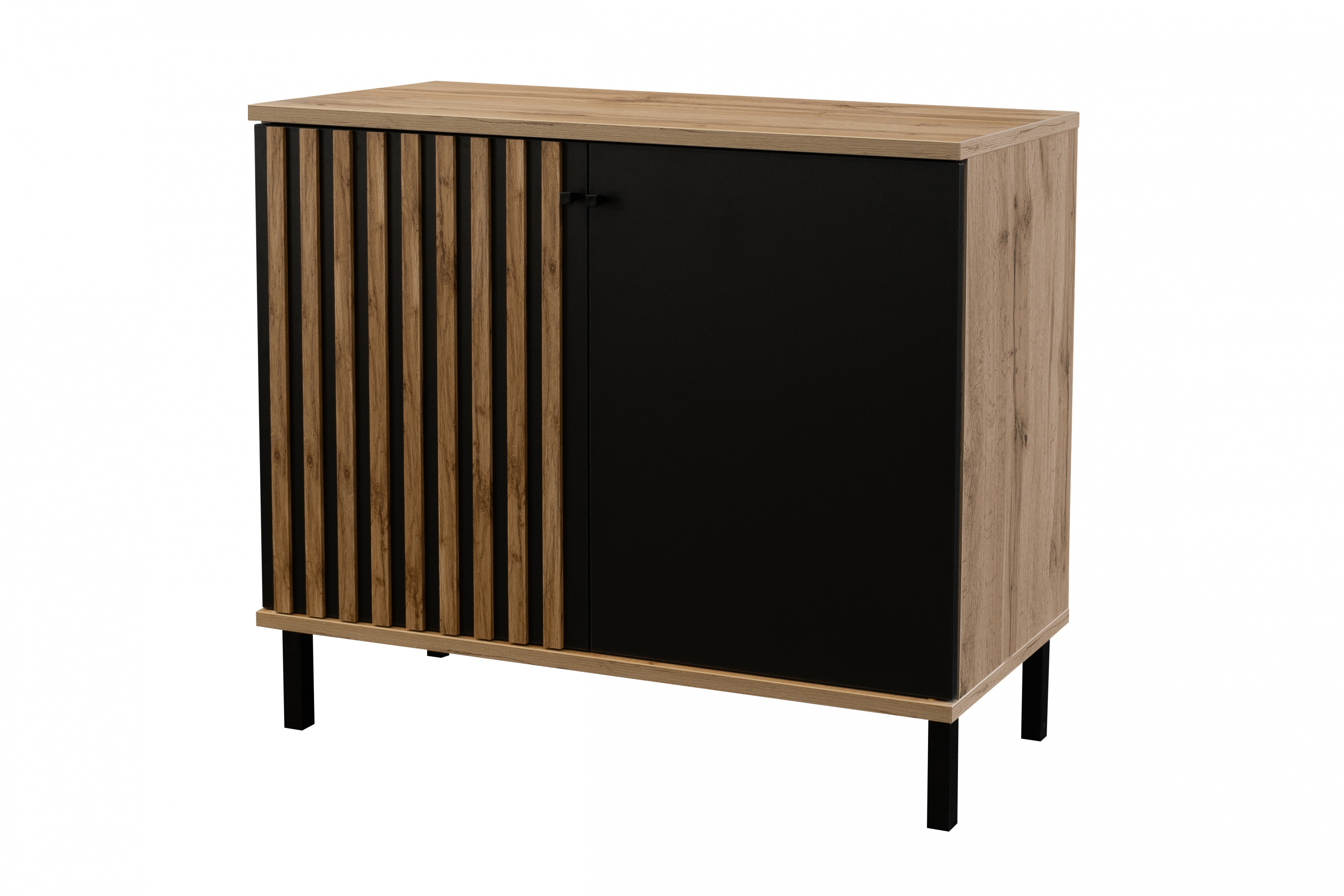 Komoda London 2D 100 cm s lamelami - Dub wotan / Čierny Komoda London 2D 100 cm z lamelami - Dub wotan / Čierny