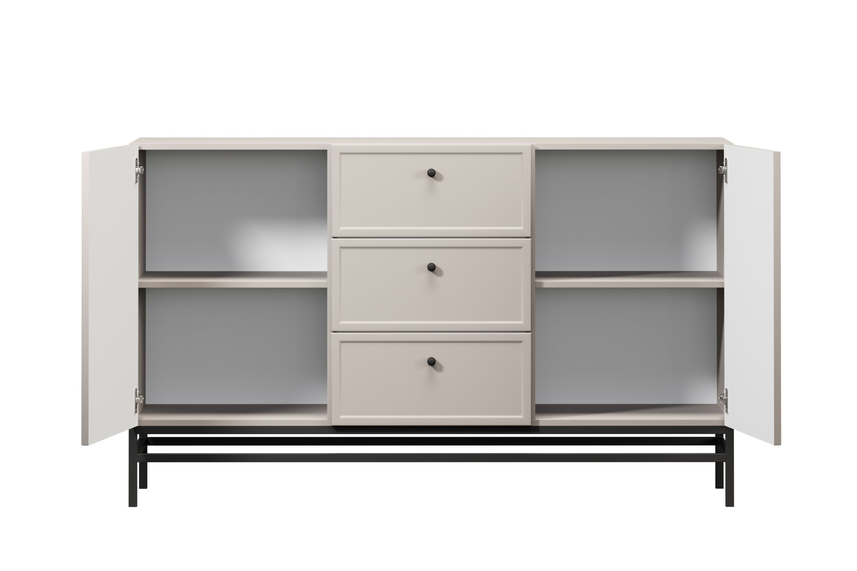 Komoda Lorini 150 cm na stojane - kašmírová / čierne úchytky G Komoda Lorini 150 cm so zásuvkami - kašmír / čierny úchyty / Rošt