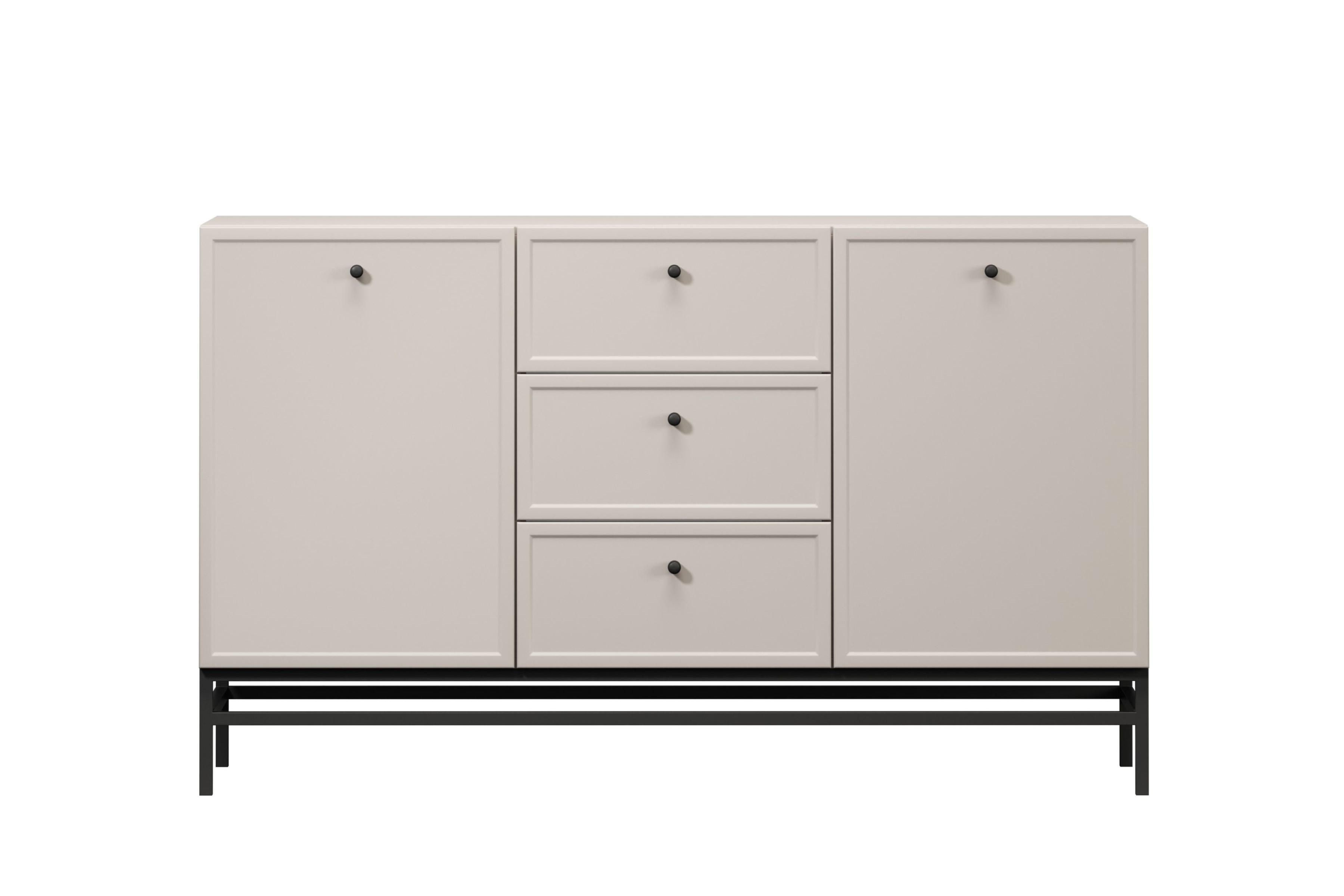 Komoda Lorini 150 cm na stojane - kašmírová / čierne úchytky G Komoda Lorini 150 cm so zásuvkami - kašmír / čierny úchyty / Rošt