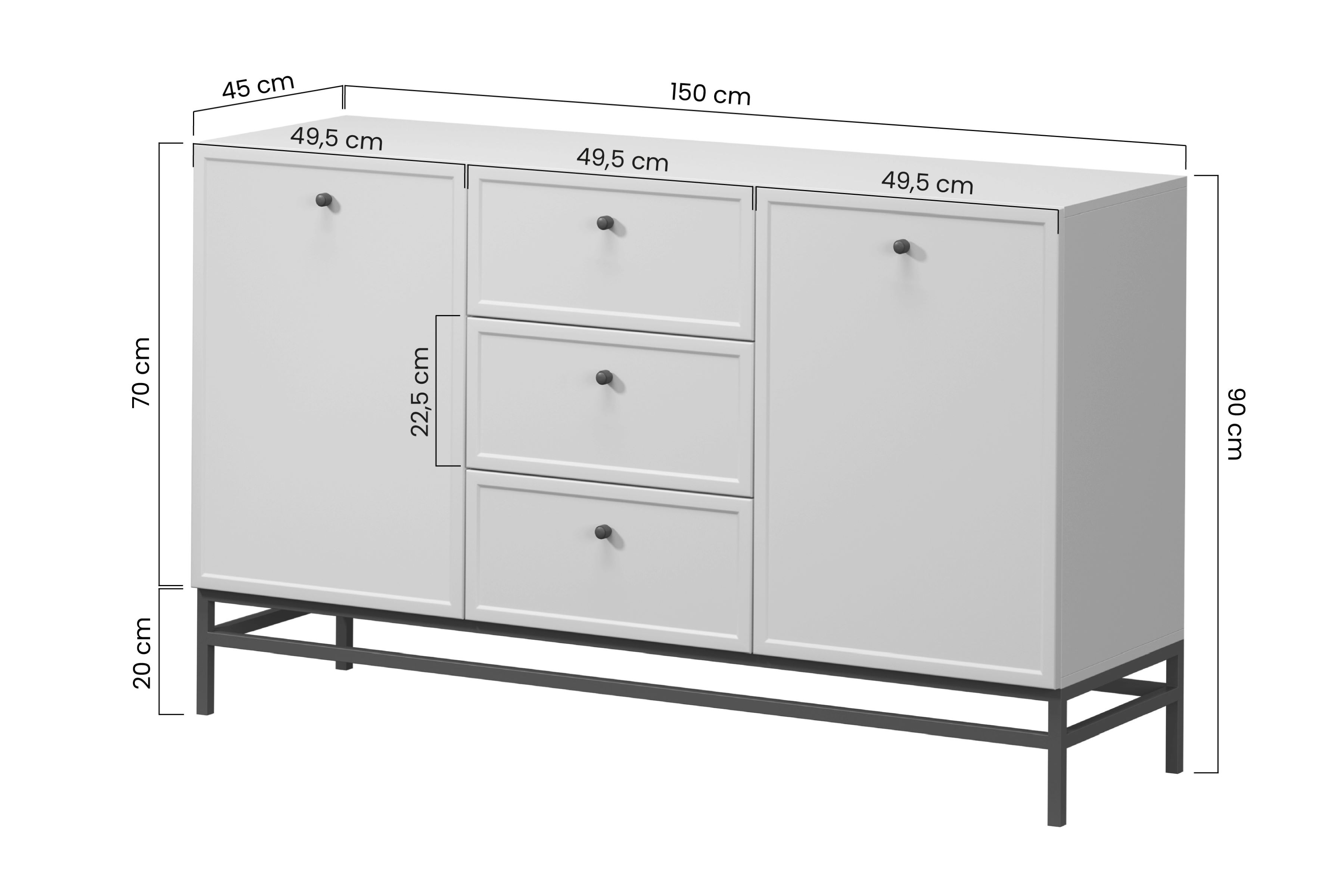 Komoda Lorini 150 cm na stojane - kašmírová / čierne úchytky G Komoda Lorini 150 cm so zásuvkami - kašmír / čierny úchyty / Rošt