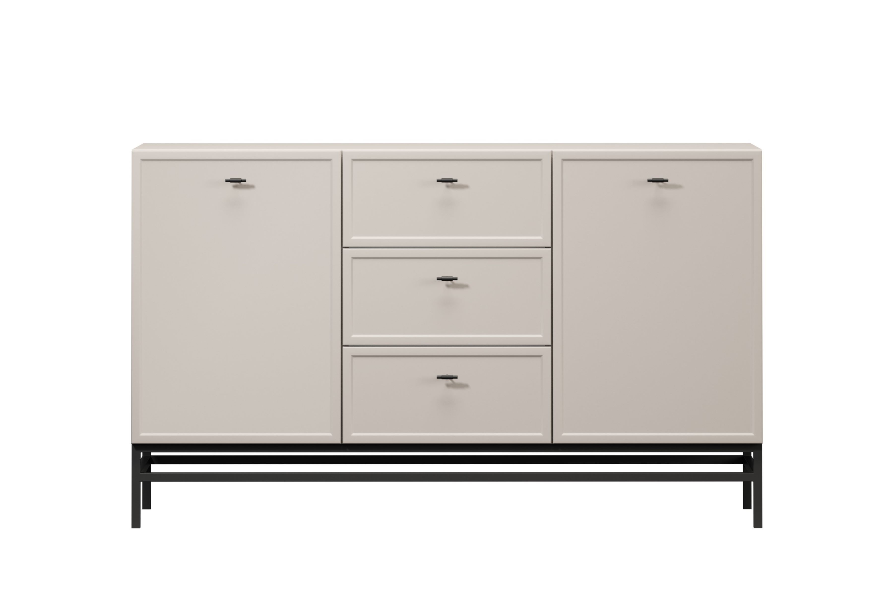 Komoda Lorini 150 cm na podstavci - kašmírová / černé úchytky T-bar Komoda Lorini 150 cm se zásuvkami - kašmír / černá Úchytky T-bar / Rošt