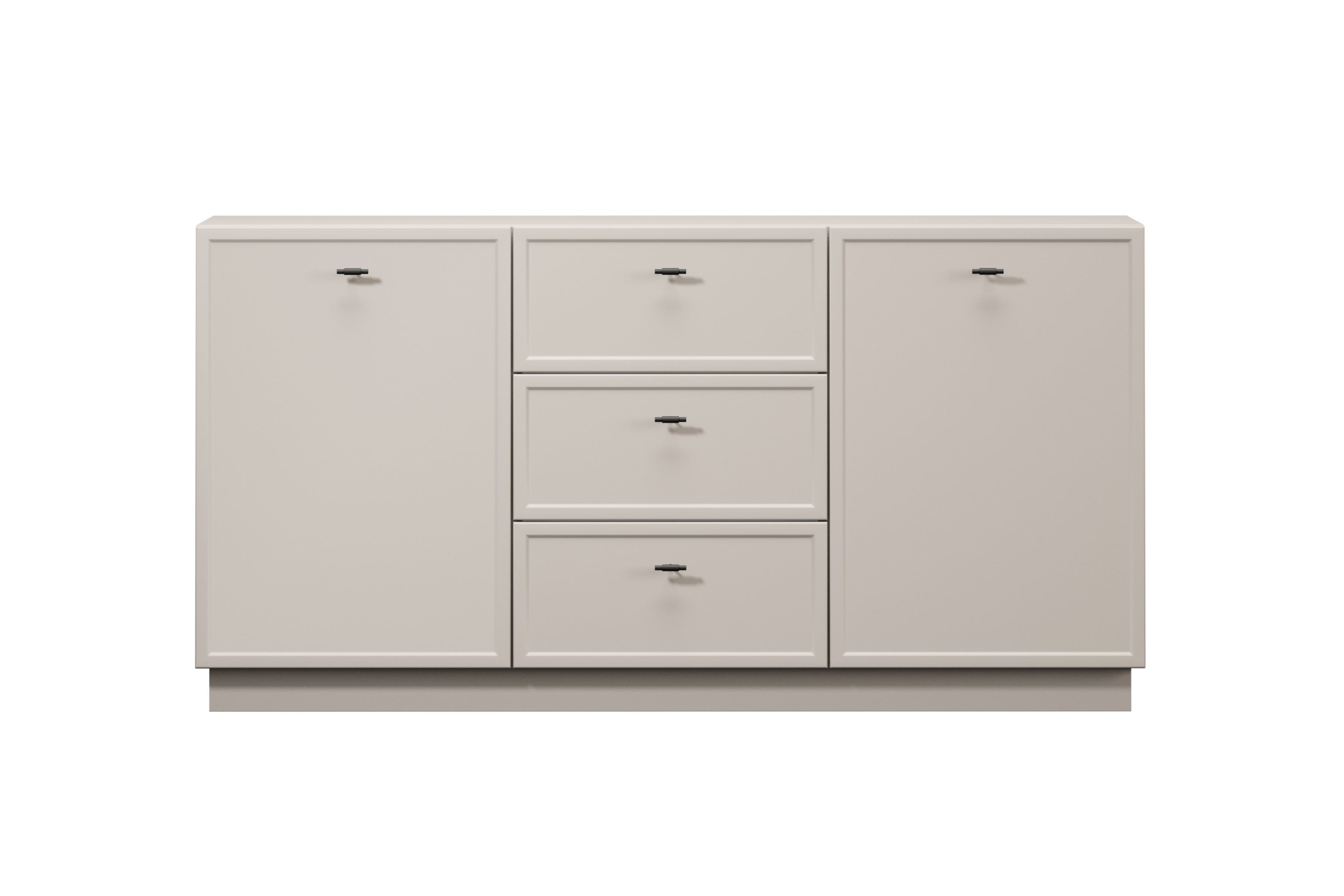 Komoda Lorini 150 cm - kašmírová / černé úchytky T-bar Komoda Lorini 150 cm se zásuvkami - kašmír / černá Úchytky T-bar