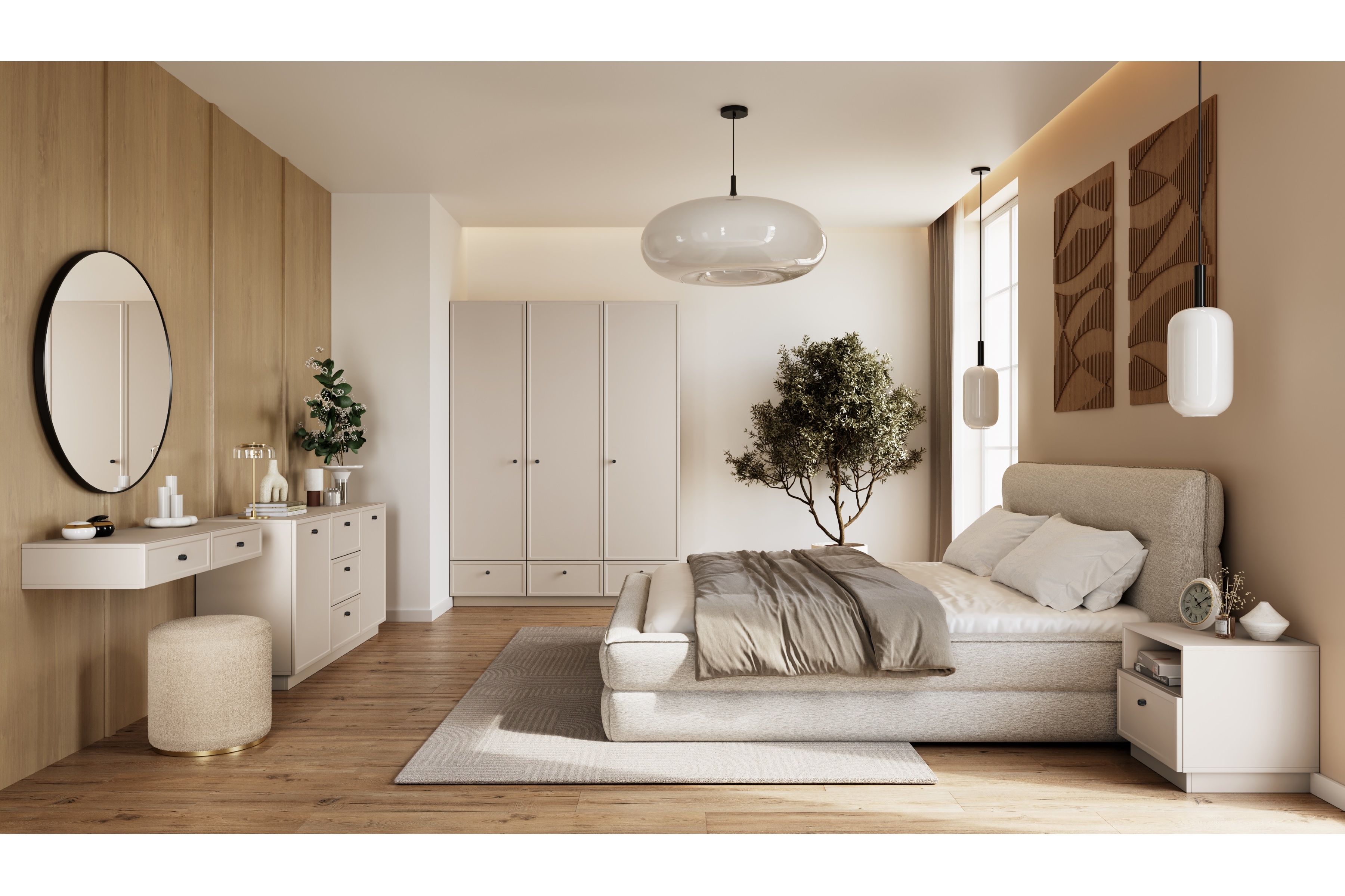 Komoda Lorini 150 cm na sokli - kašmírová / čierne úchytky G Komoda Lorini 150 cm so zásuvkami - kašmír / čierny úchyty