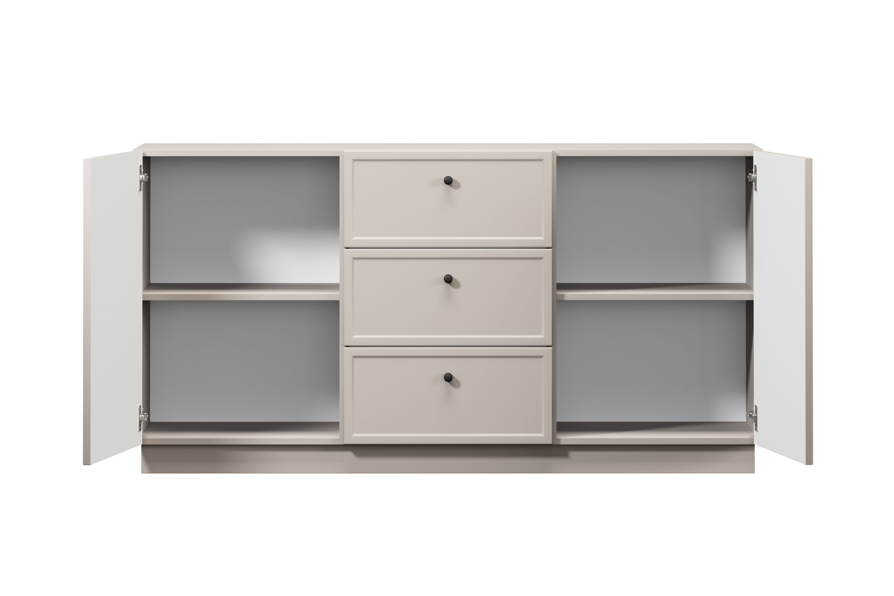 Komoda Lorini 150 cm na sokli - kašmírová / čierne úchytky G Komoda Lorini 150 cm so zásuvkami - kašmír / čierny úchyty