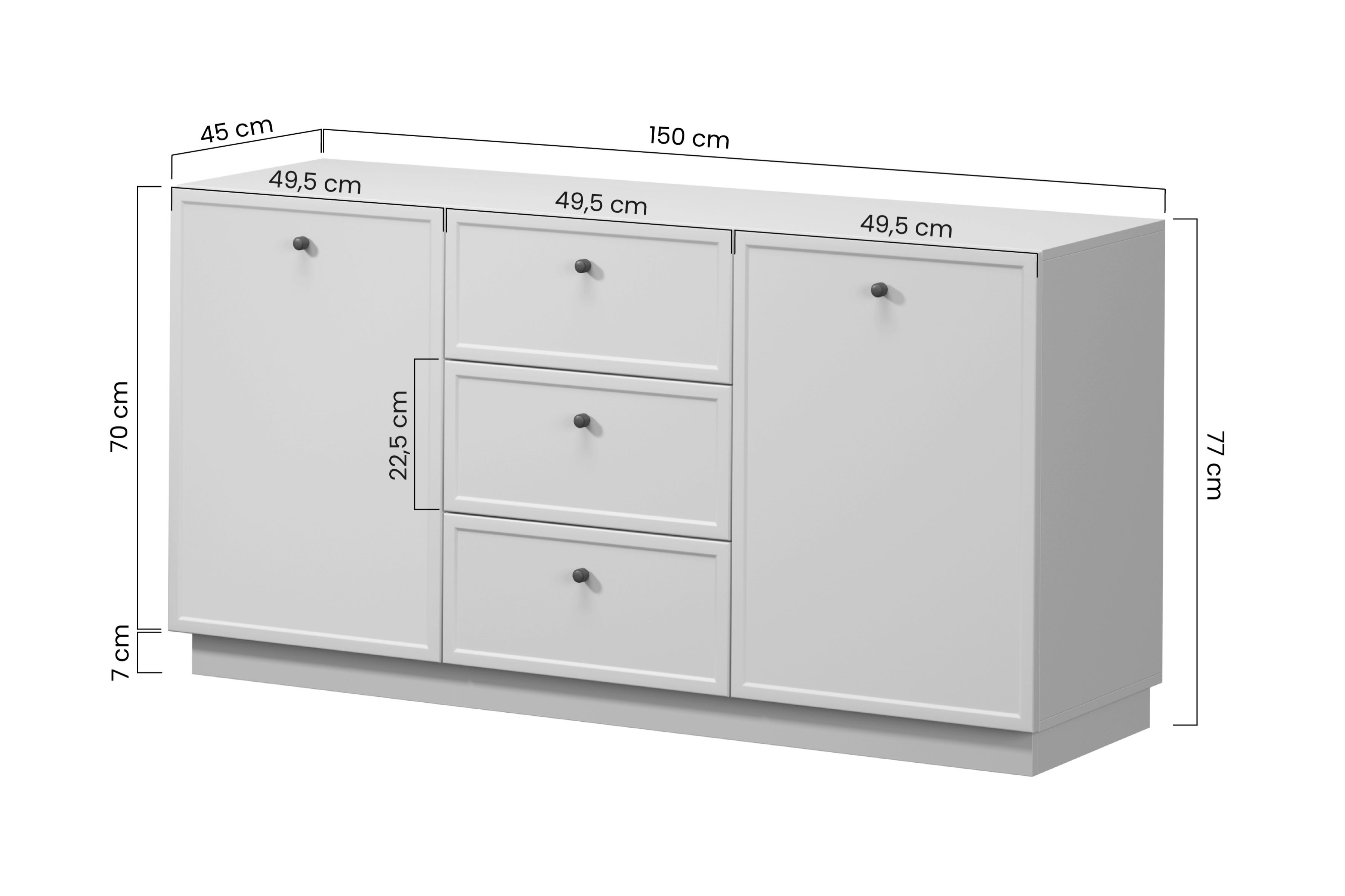 Komoda Lorini 150 cm na sokli - kašmírová / čierne úchytky G Komoda Lorini 150 cm so zásuvkami - kašmír / čierny úchyty