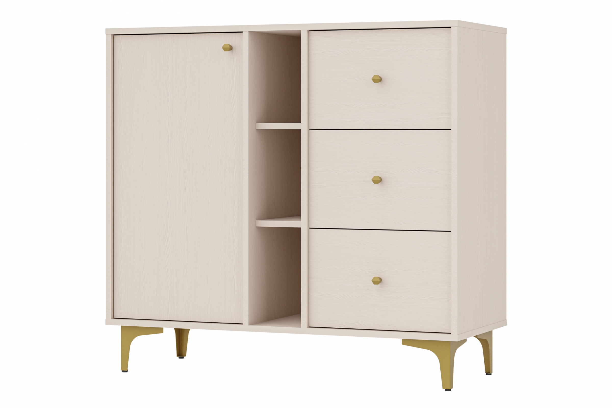 Komoda Lotina I 1F3S se zásuvkami 100 cm - písková béžová / zlaté nohy Komoda Lotina I 1F3S se zásuvkami 100 cm - béžová Pískový / zlaté Nohy