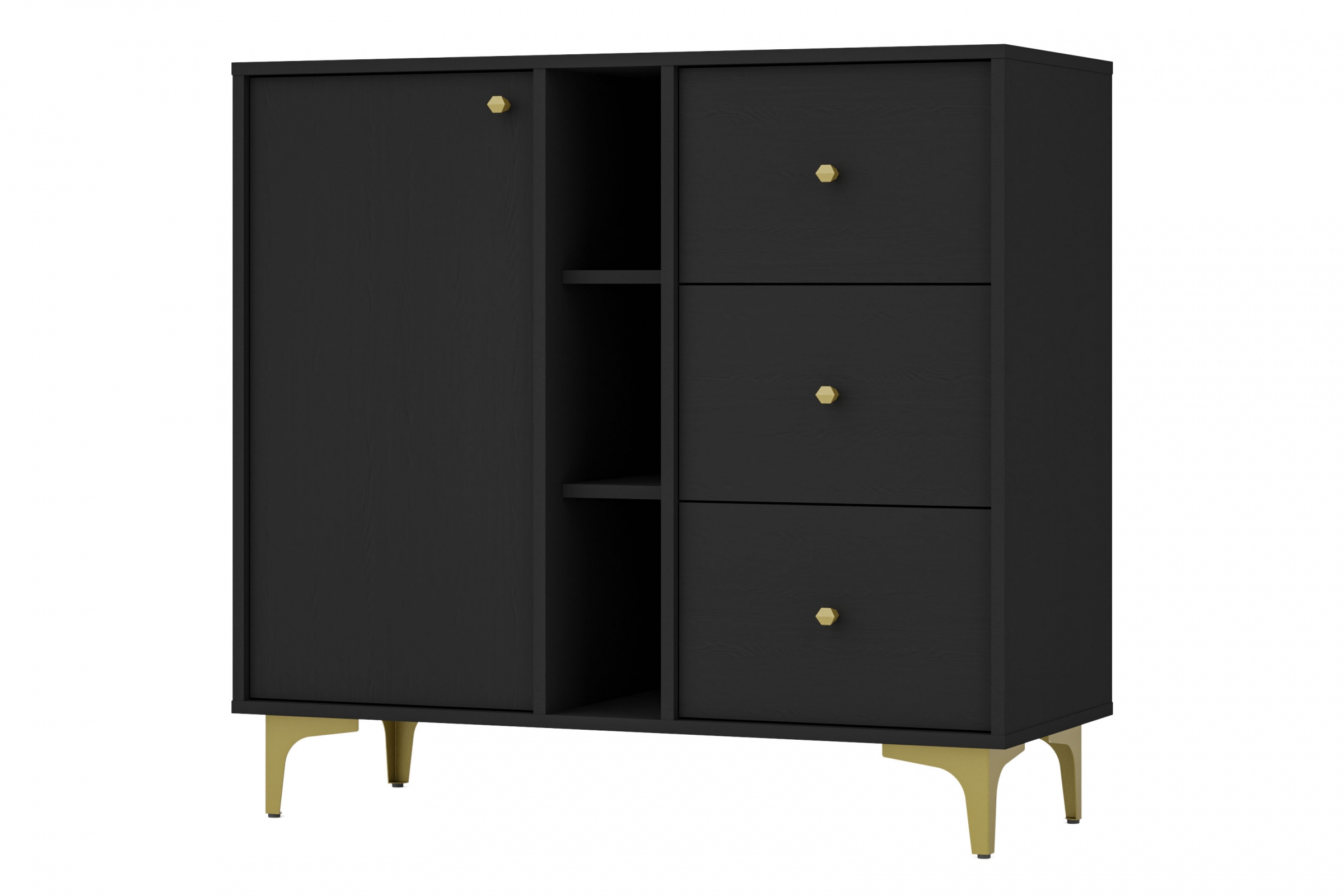 Komoda Lotina I 1F3S se zásuvkami 100 cm - černý grafit / zlaté nohy Komoda Lotina I 1F3S se zásuvkami 100 cm - černá grafit / zlaté Nohy