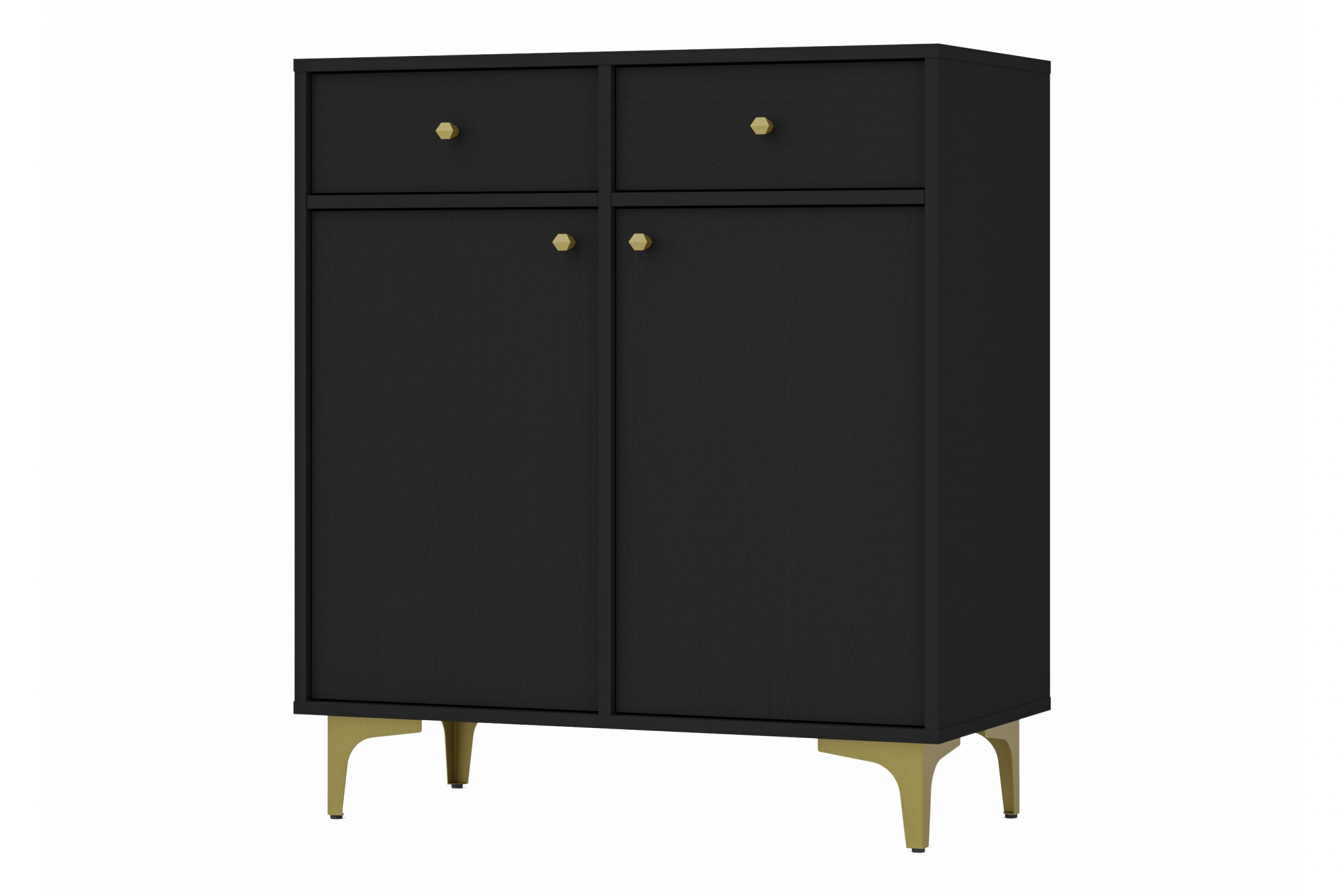 Komoda Lotina I 2F2S so zásuvkami 84 cm - čierny grafit / zlaté nožičky Komoda Lotina I 2F2S so zásuvkami 84 cm - Čierny grafit / zlote nožičky