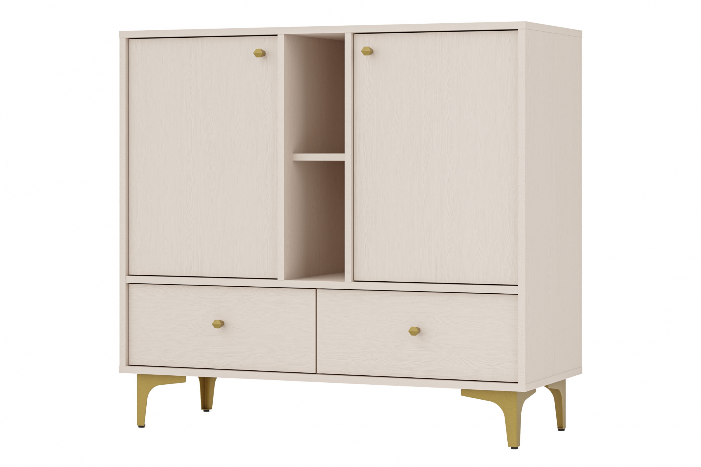 Komoda Lotina I 2F3S se zásuvkami 100 cm - písková béžová / zlaté nohy Komoda Lotina I 2F3S se zásuvkami 100 cm - béžová Pískový / zlaté Nohy