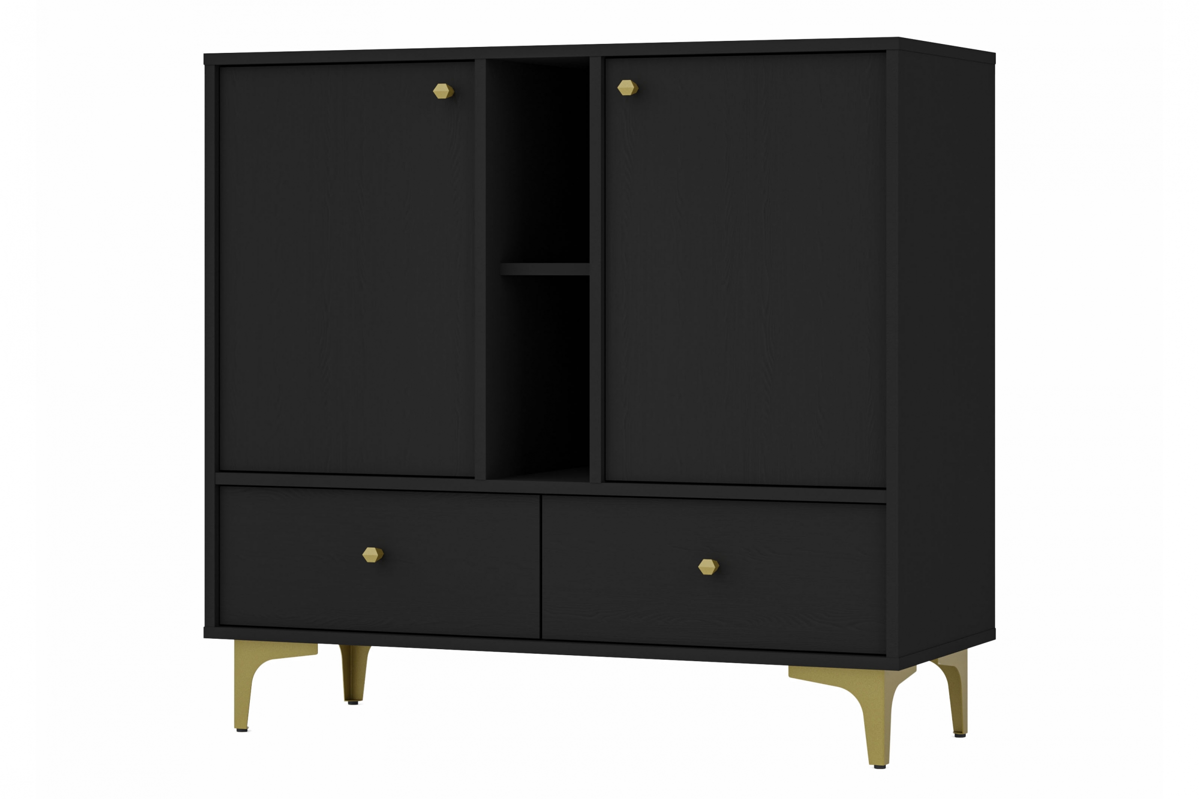 Komoda Lotina I 2F3S se zásuvkami 100 cm - černý grafit / zlaté nohy Komoda Lotina I 2F3S se zásuvkami 100 cm - černá grafit / zlaté Nohy