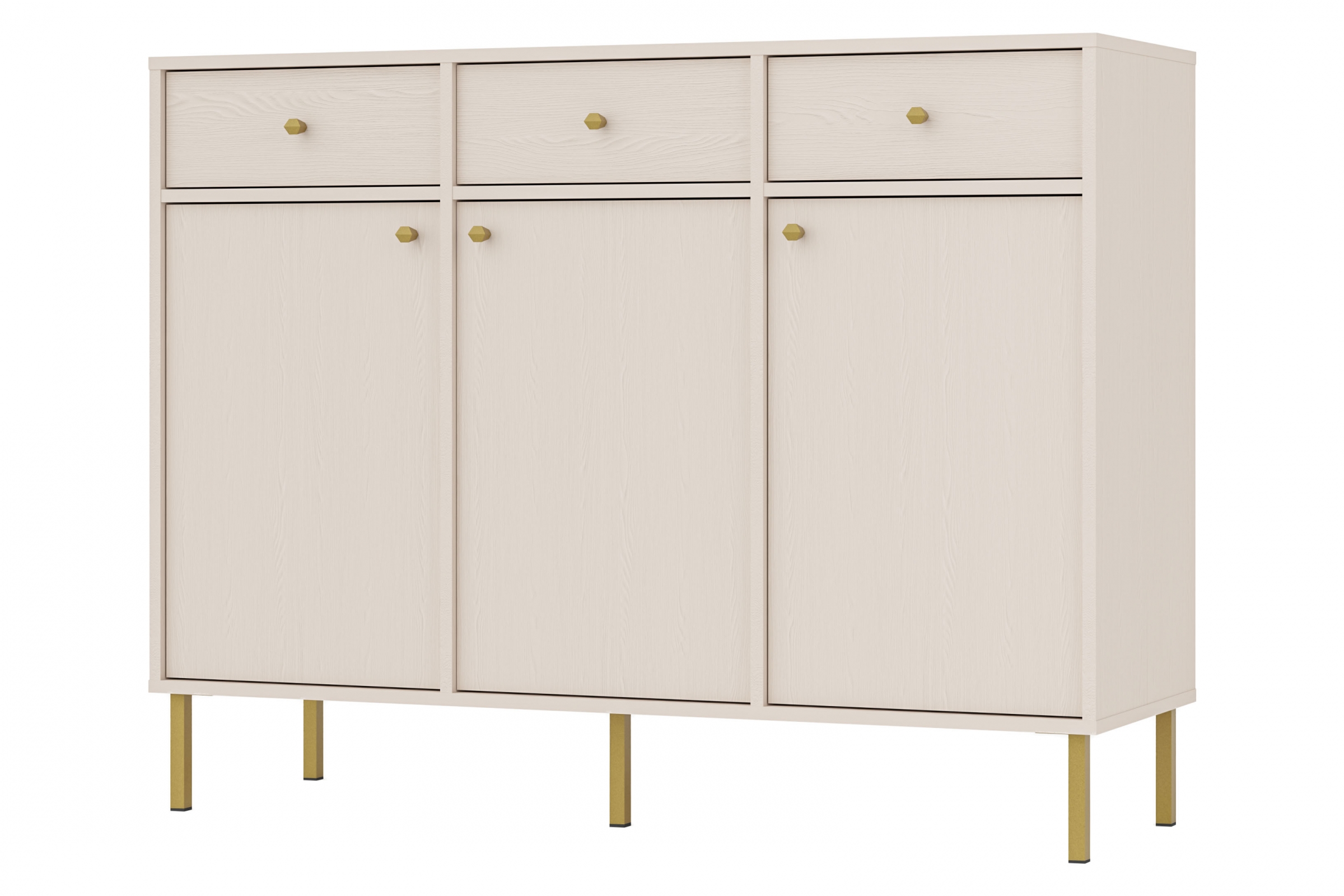 Komoda Lotina II 125 cm 3F3S se zásuvkami - písková béžová / zlaté nožky Komoda Lotina II 3F3S se zásuvkami 125 cm - béžová Pískový / zlaté Nohy