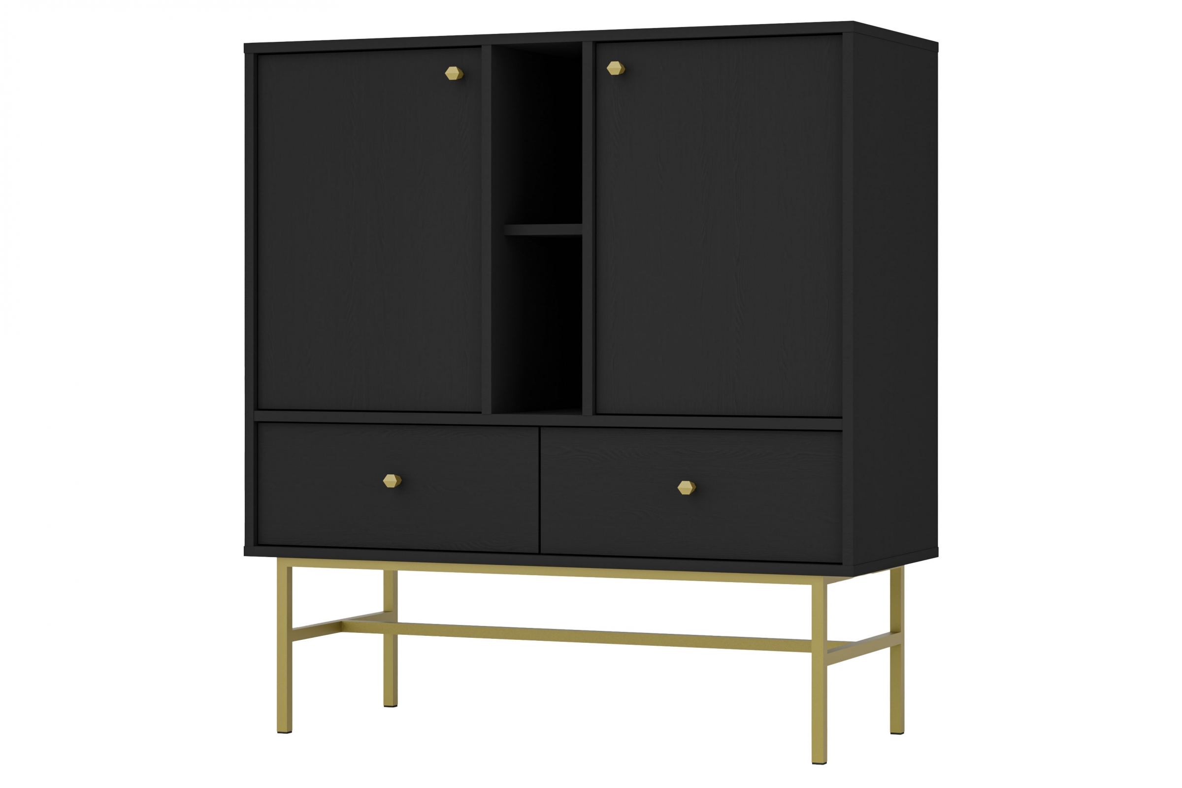 Komoda Lotina III 100 cm 2F3S se zásuvkami - grafitová černá / zlaté nožky Komoda Lotina III 2F3S se zásuvkami 100 cm - černá grafit / zlaté Nohy