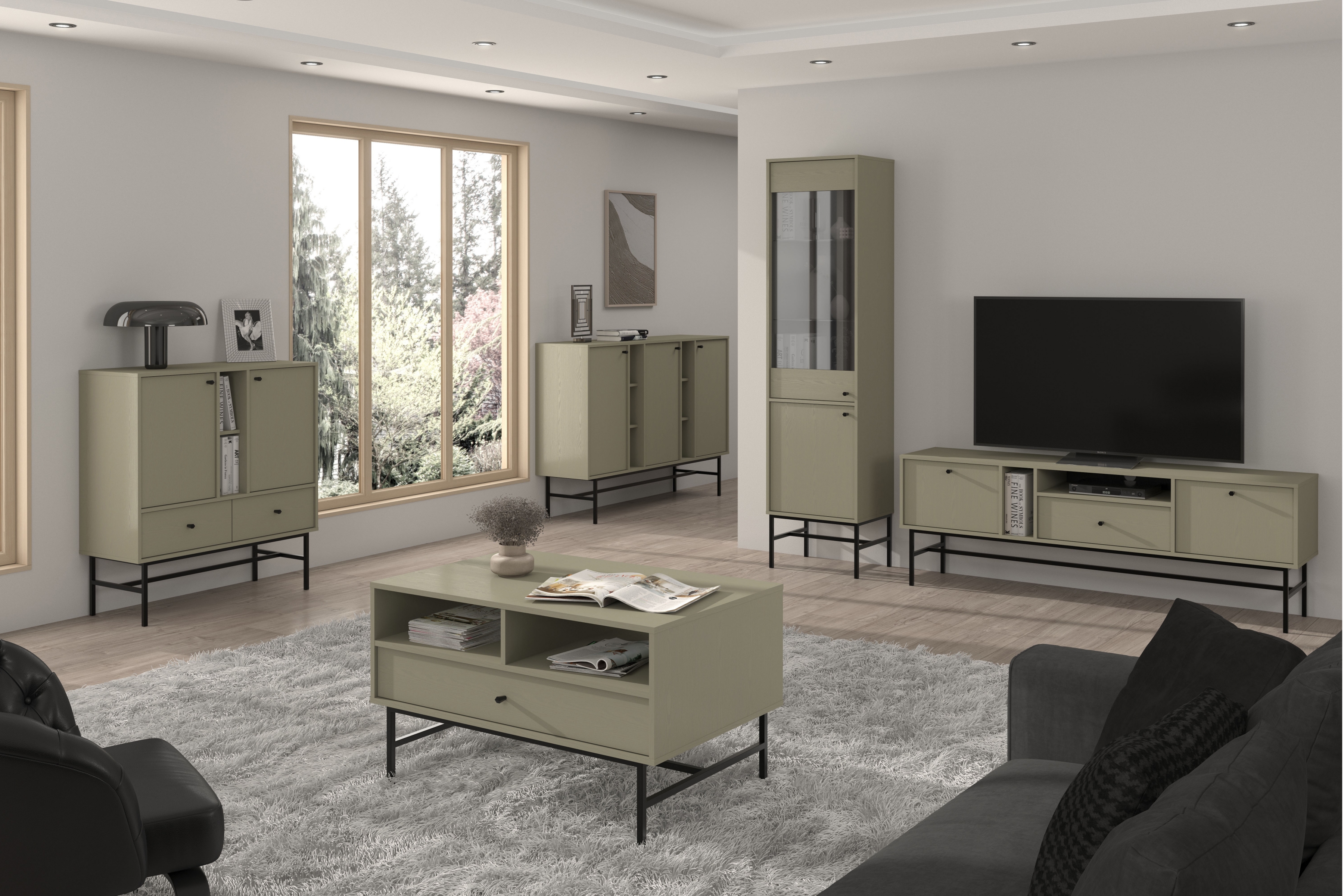 Komoda Lotina III 100 cm 2F3S se zásuvkami - eukalyptus / černé nožky Komoda Lotina III 2F3S se zásuvkami 100 cm - eukaliptus / černá Nohy