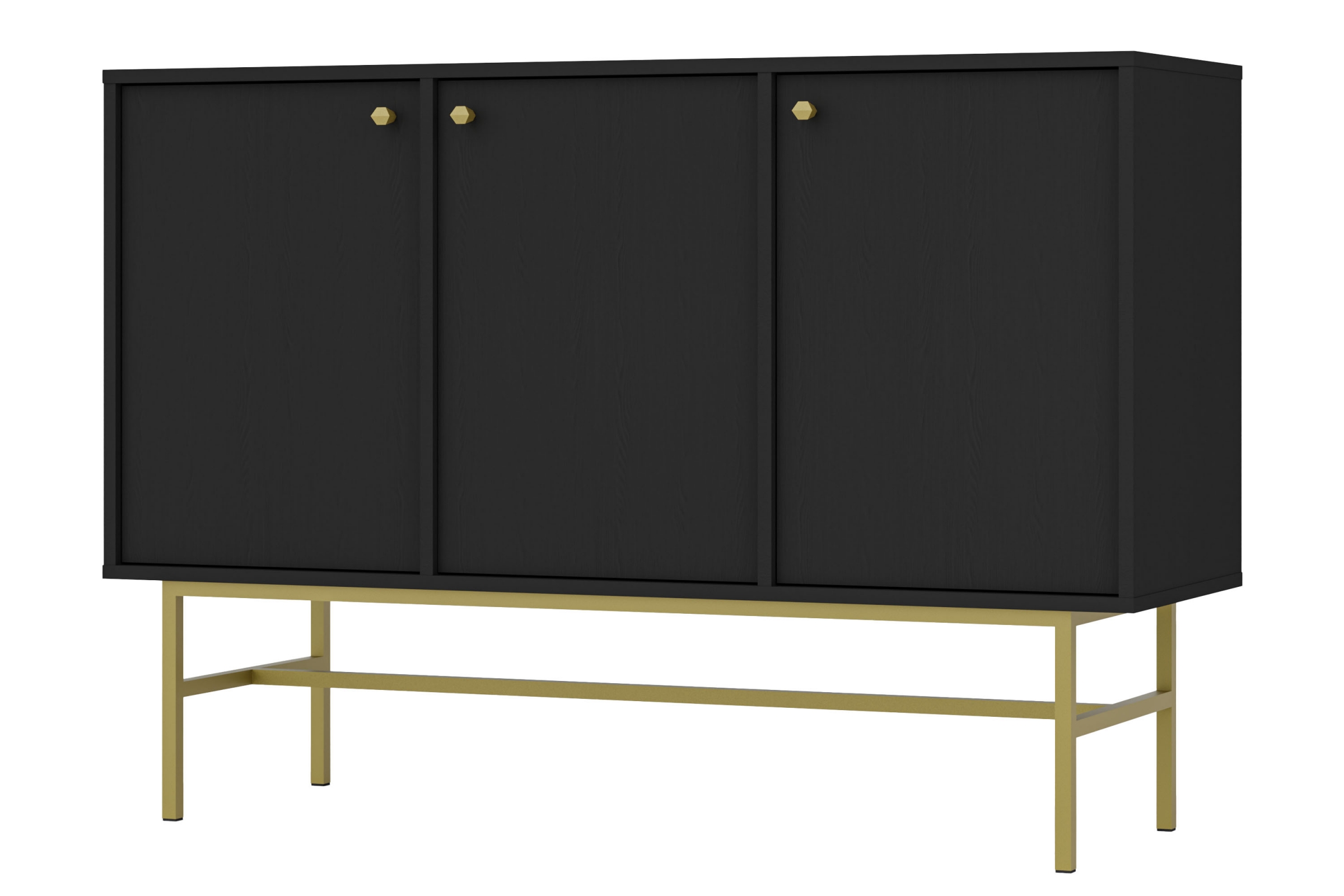 Komoda Lotina III 125 cm 3F - grafitová černá / zlaté nožky Komoda Lotina III 3F - 125 cm - černá grafit / zlaté Nohy