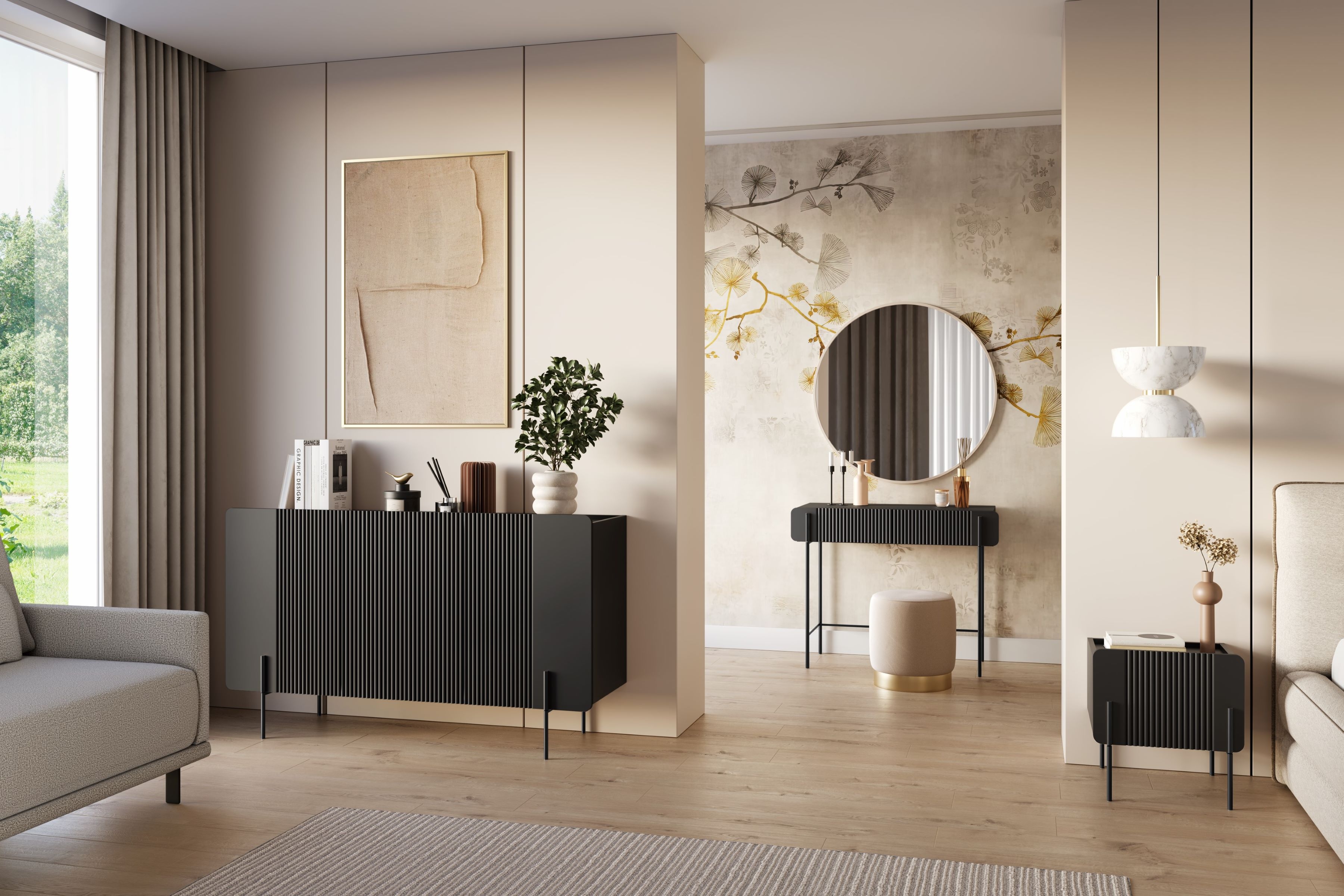 Komoda Malmi 150 cm - černý mat / černé nožky Komoda Malmi 150 cm - černá mat / černá nozki