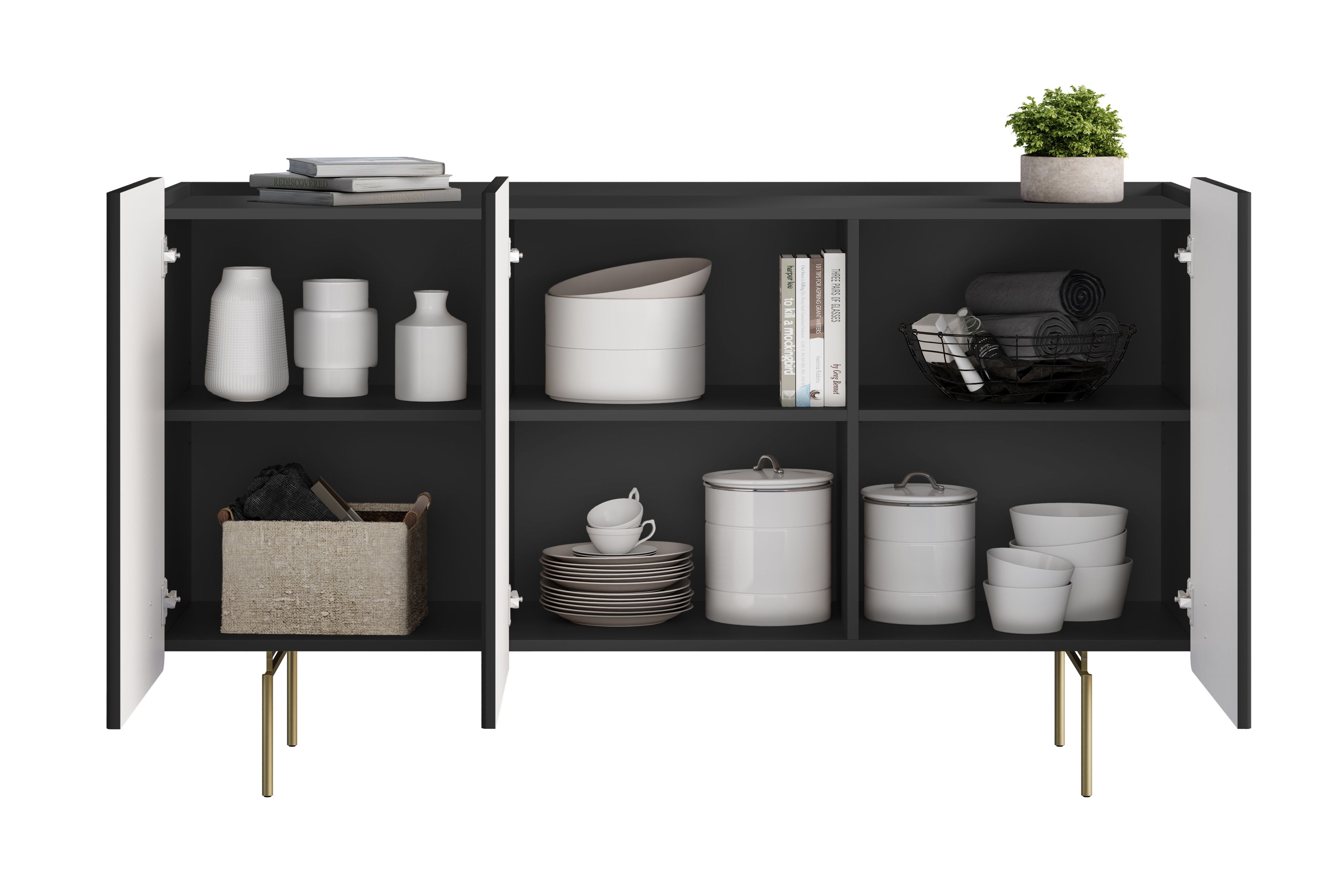 Komoda Malmi 150 cm - černý mat / zlaté nožky Komoda Malmi 150 cm - černá mat / zlote nozki