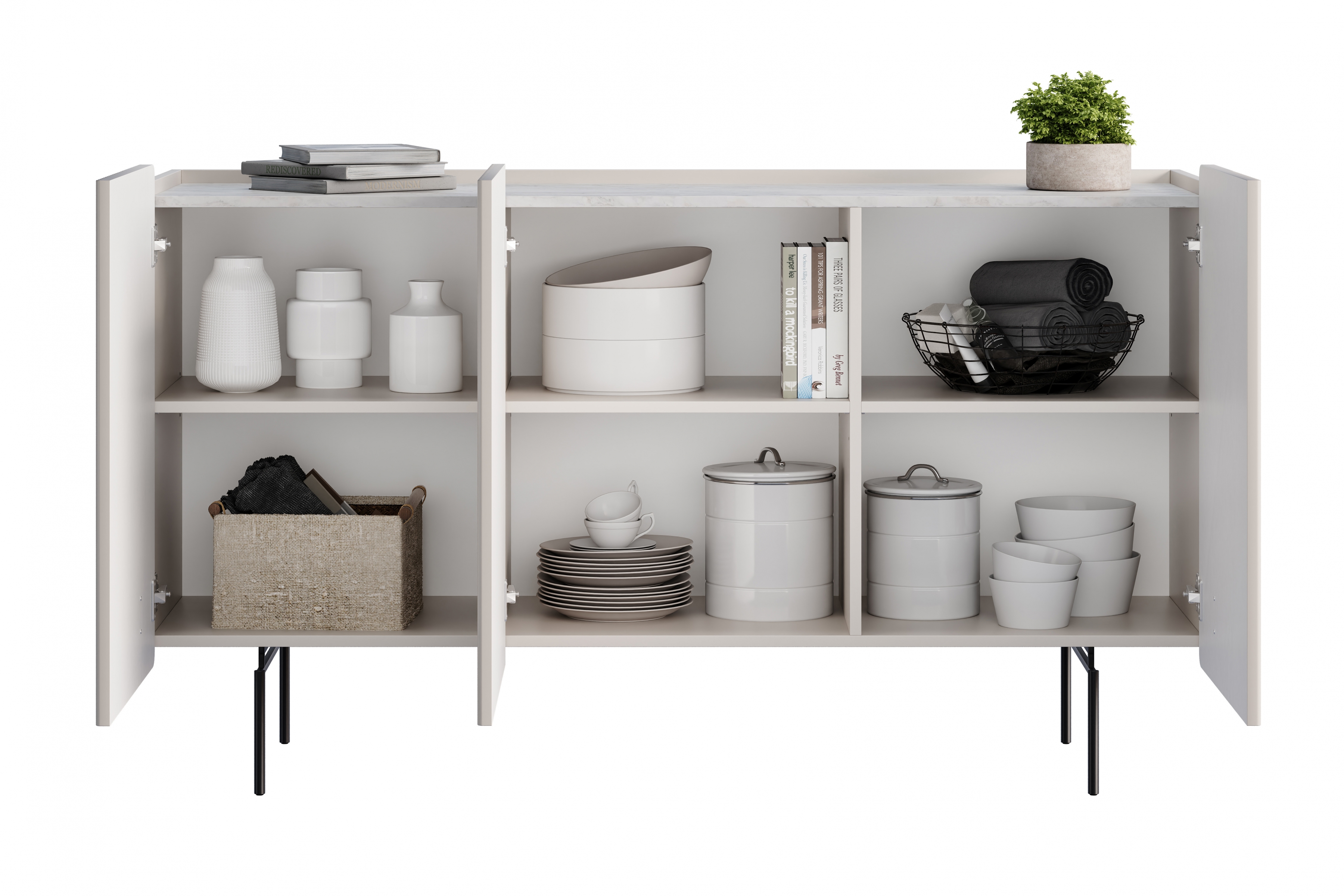 Komoda Malmi 150 cm - kašmírová / crema bianca / čierna Komoda Malmi 150 cm - kašmír / crema bianca / čierny nozki