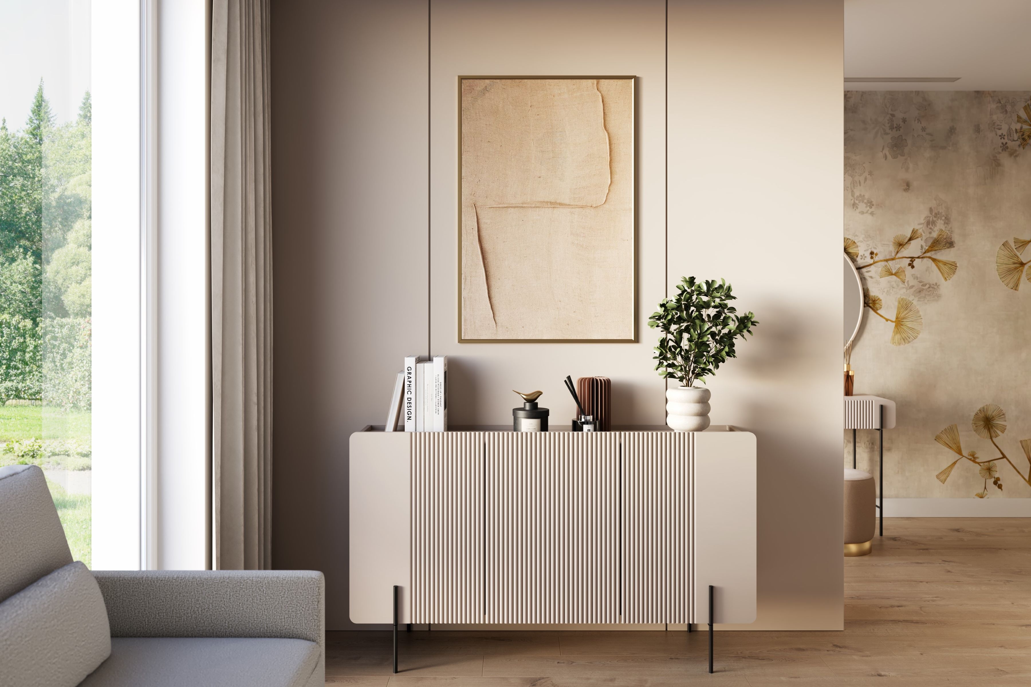 Komoda Malmi 150 cm - kašmírová / černé nožky Komoda Malmi 150 cm - kašmír / černá nozki